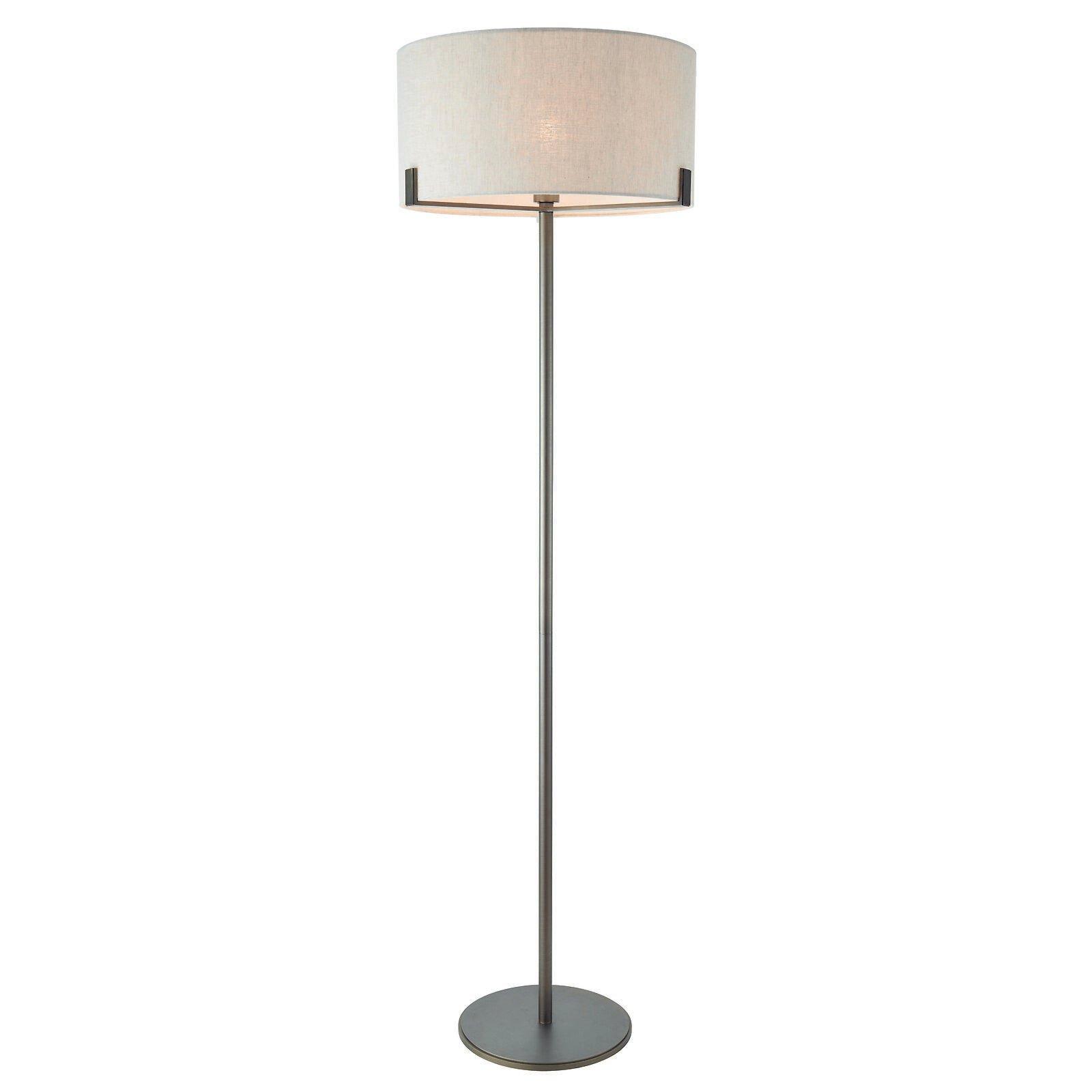 Floor Lamp Light Brushed Bronze & Natural Linen 60W E27 Base & Shade