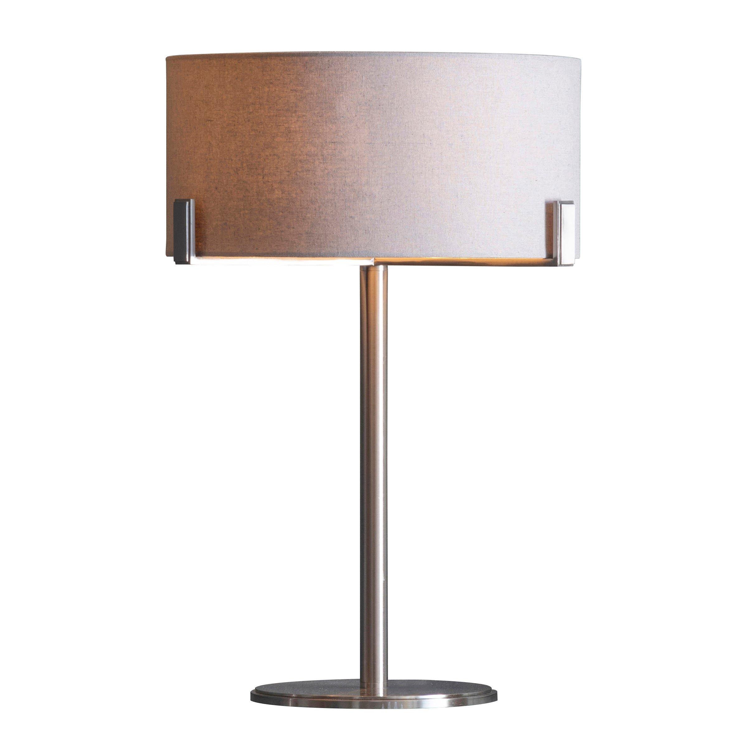 Table Lamp Satin Nickel Plate & Slate Grey Fabric 10W LED E27 Base & Shade