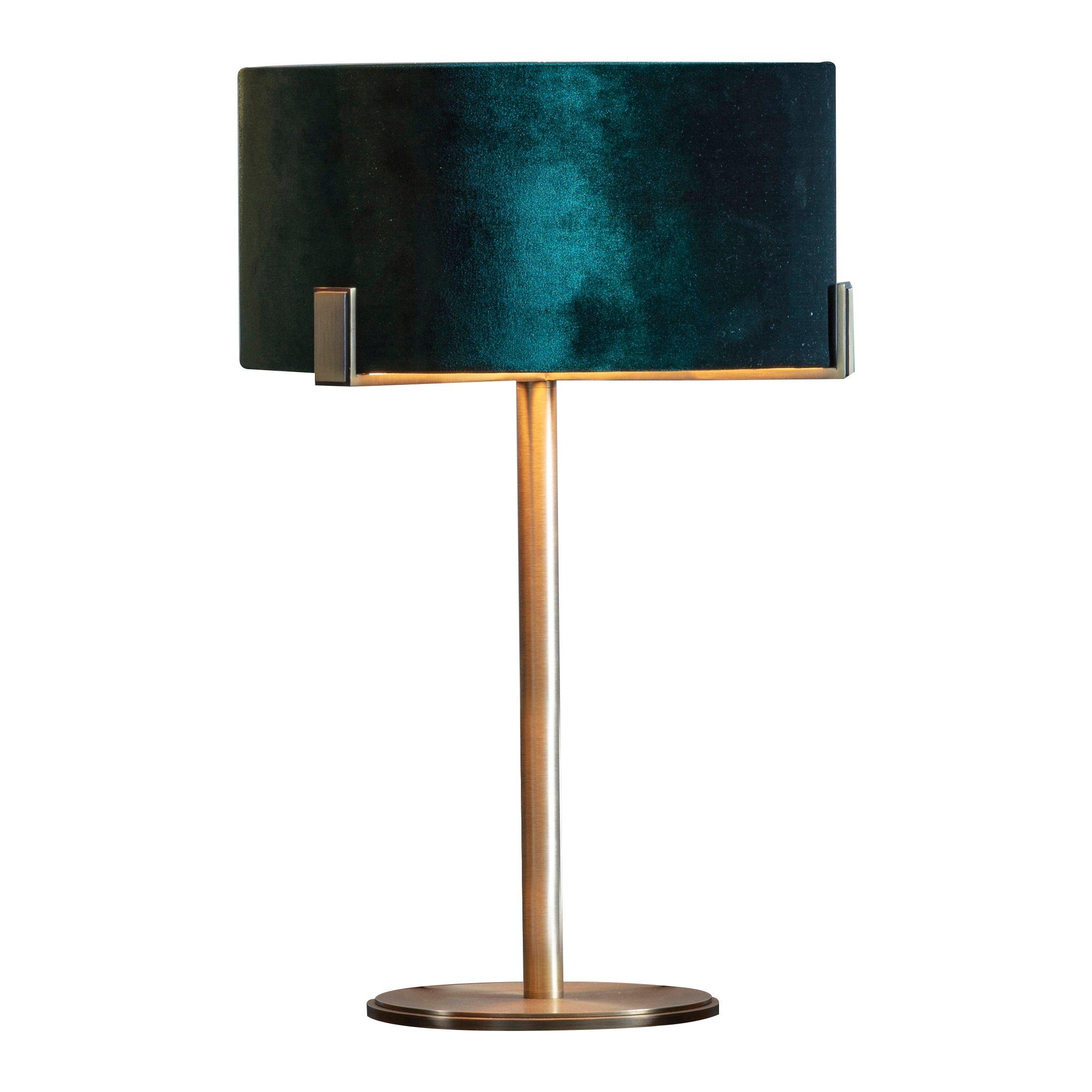 Table Lamp Matt Antique Brass Plate & Green Velvet 10W LED Bedside Light