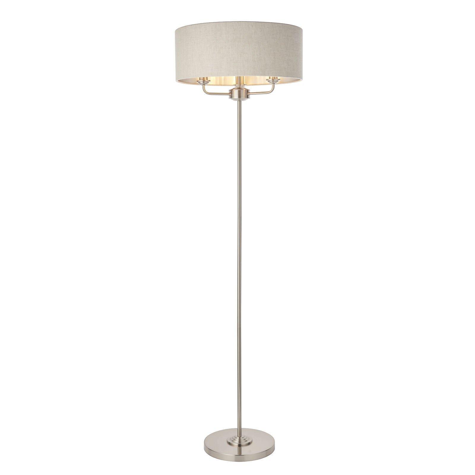 Floor Lamp Light - Brushed Chrome & Natural Linen - 3 x 40W E14  - Base & shade