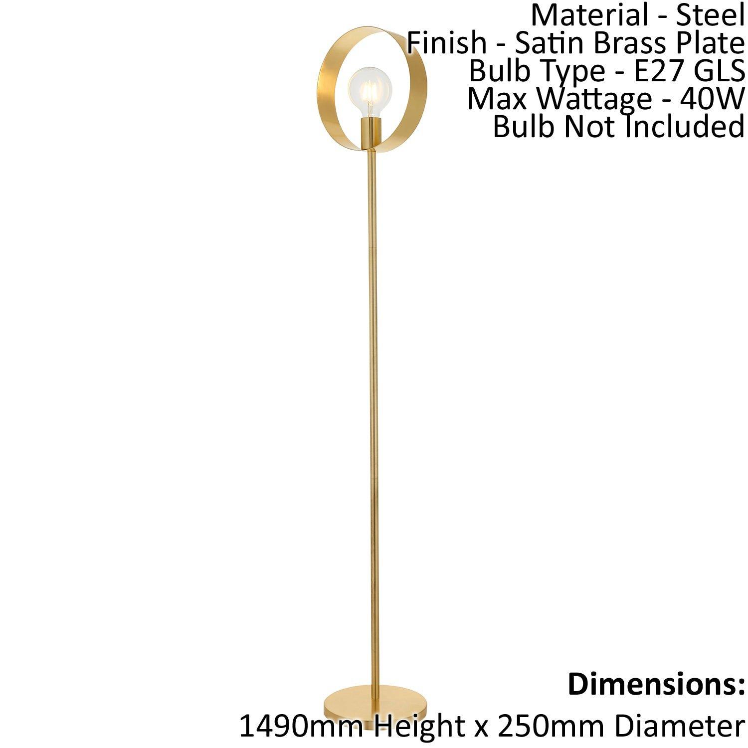 Floor Lamp Light - Satin Brass Plate - 40W E27 - Complete Standing Lamp