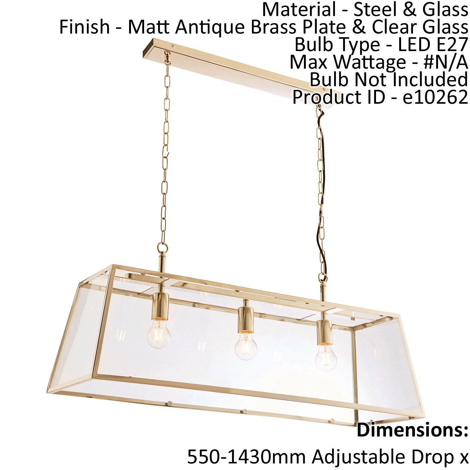 Ceiling Pendant Light Matt Antique Brass Plate & Clear Glass 3 x 10W LED E27