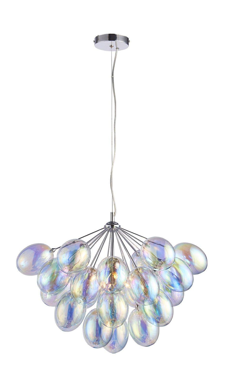 Ceiling Pendant Light Chrome Plate & Iridescent Glass 6 x 28W G9 Dimmable