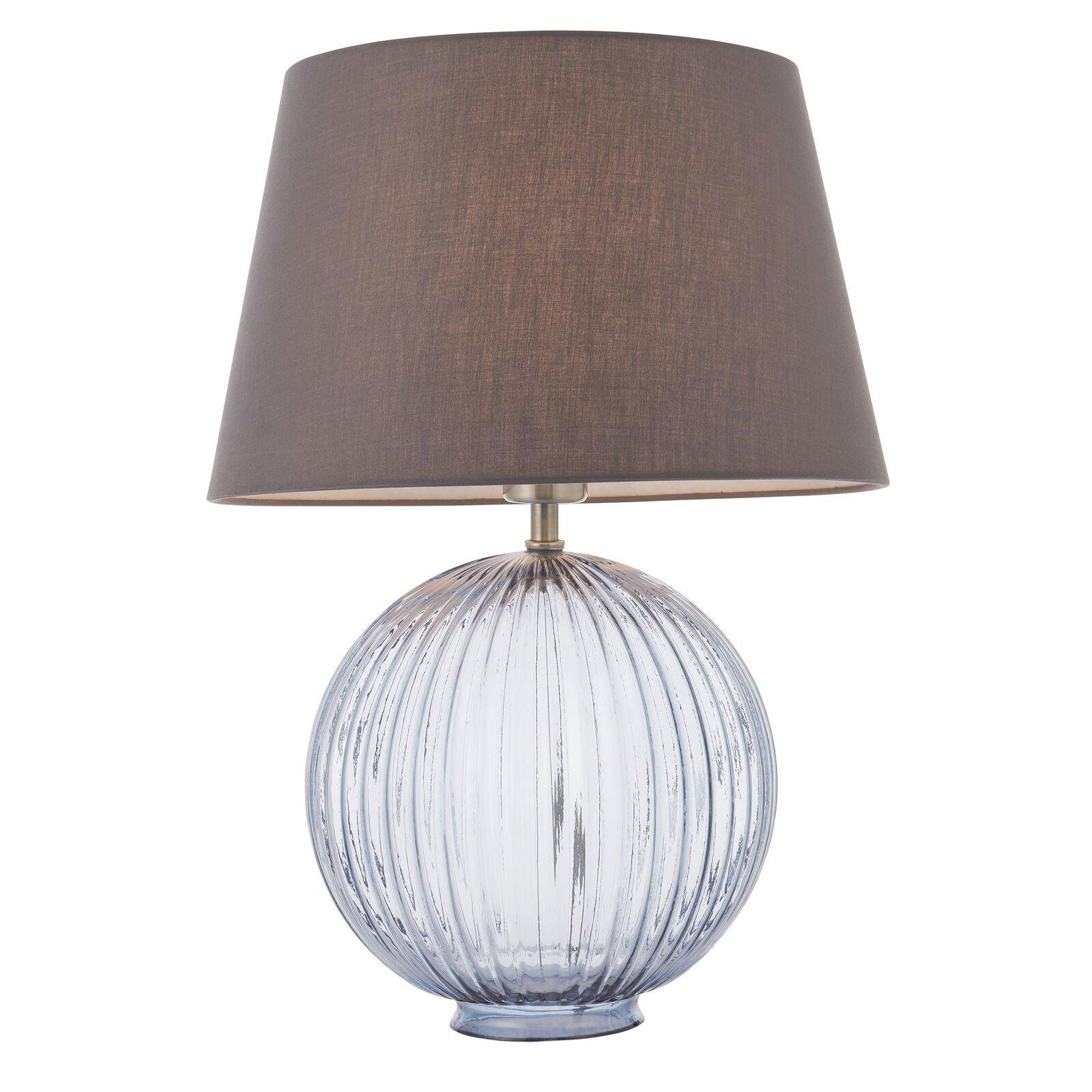 Table Lamp Smokey Grey Ribbed Glass & Charcoal Grey Cotton 40W E27 GLS