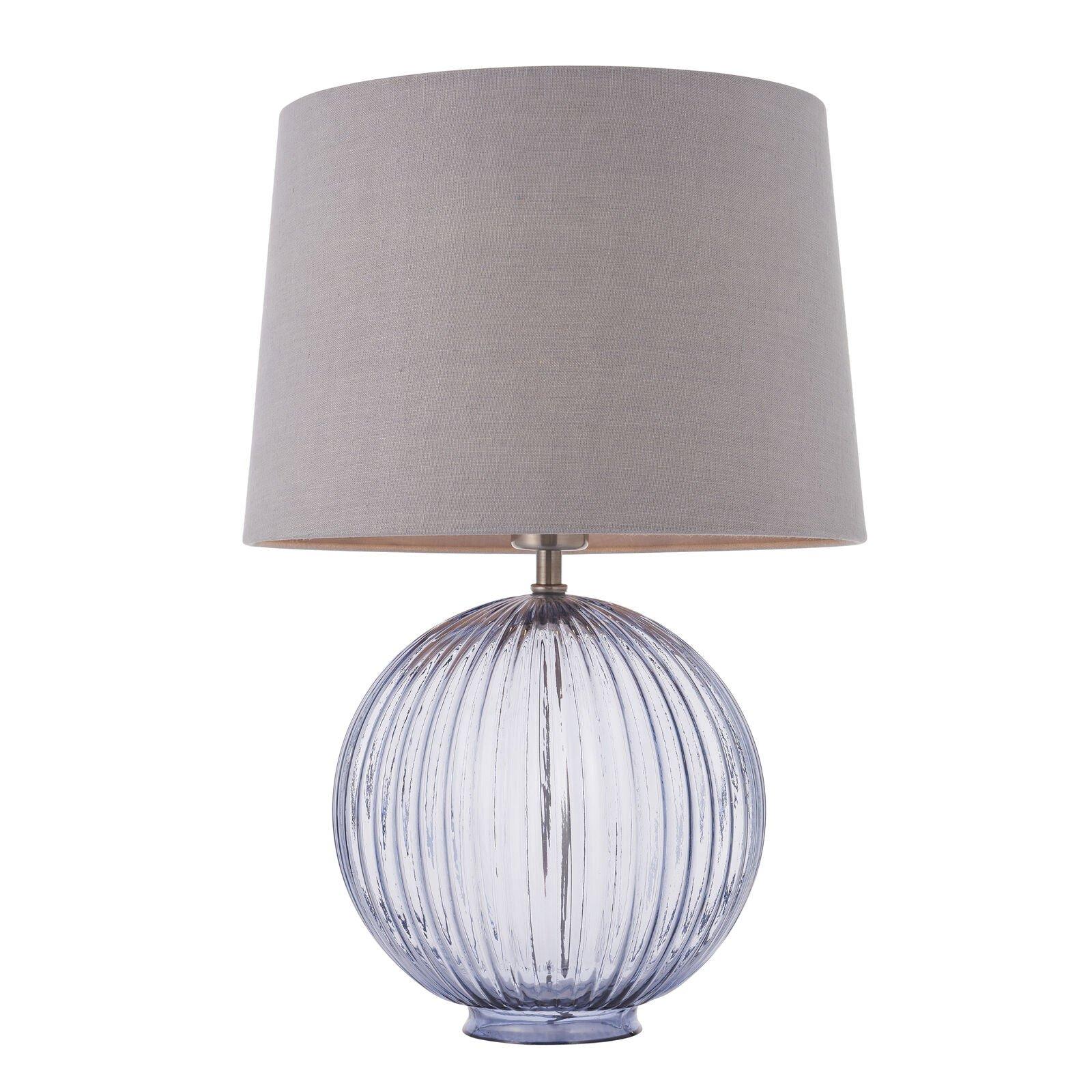 Table Lamp Smokey Grey Ribbed Glass & Charcoal Linen 40W E27 Base & Shade