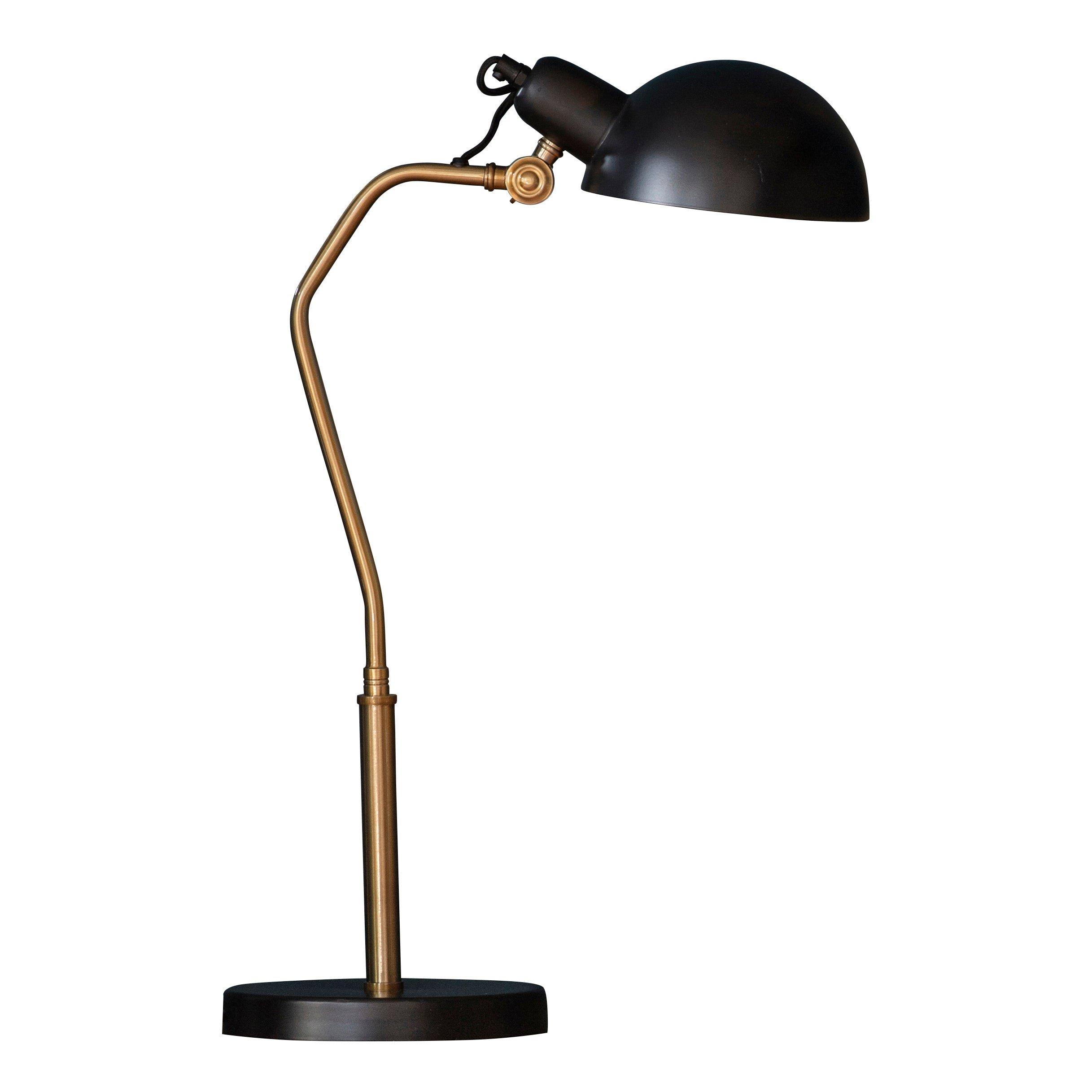 Table Lamp Satin Black & Aged Brass Paint 7W LED E14 Bedside Light