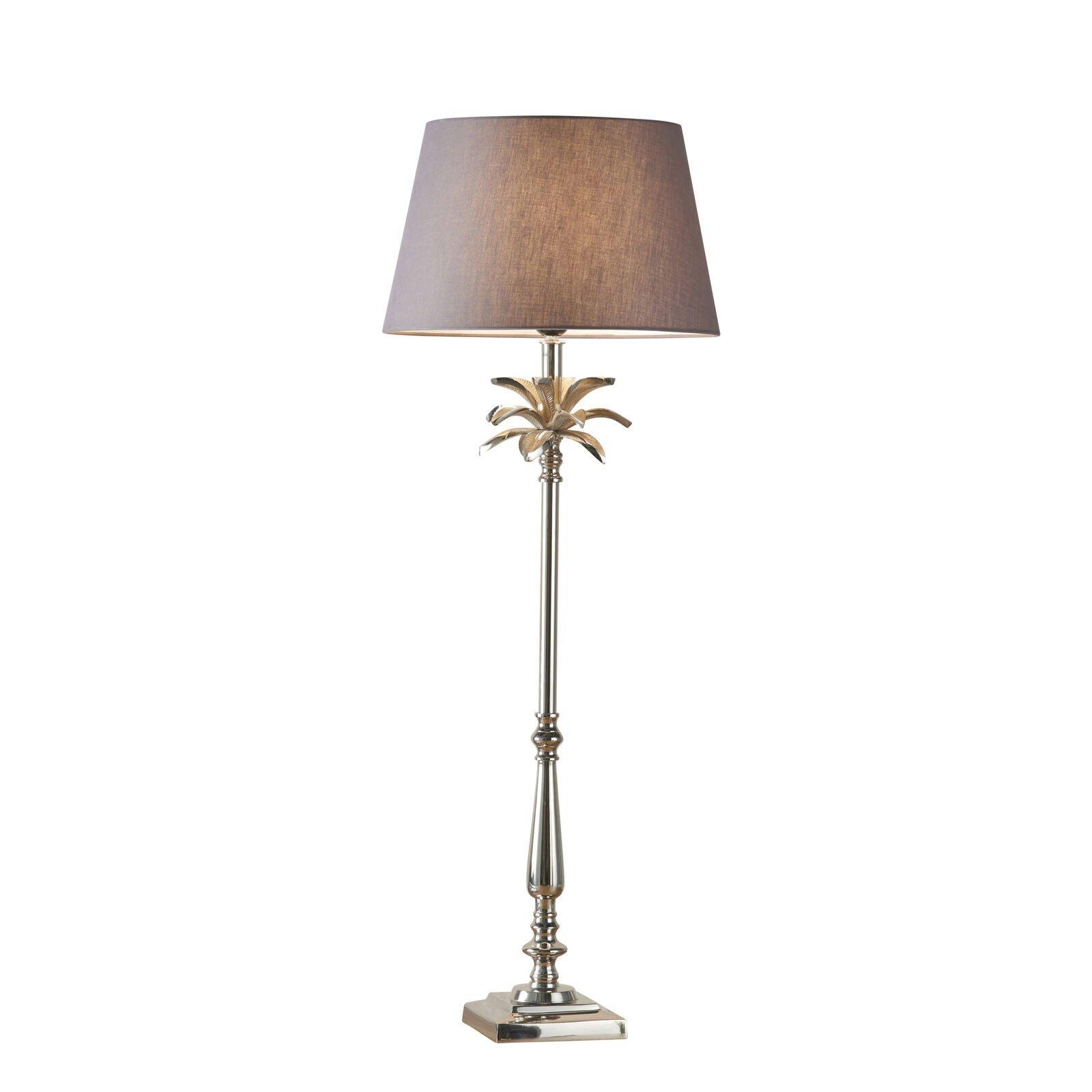 Table Lamp Polished Nickel Plate & Charcoal Grey Cotton 60W E27 GLS