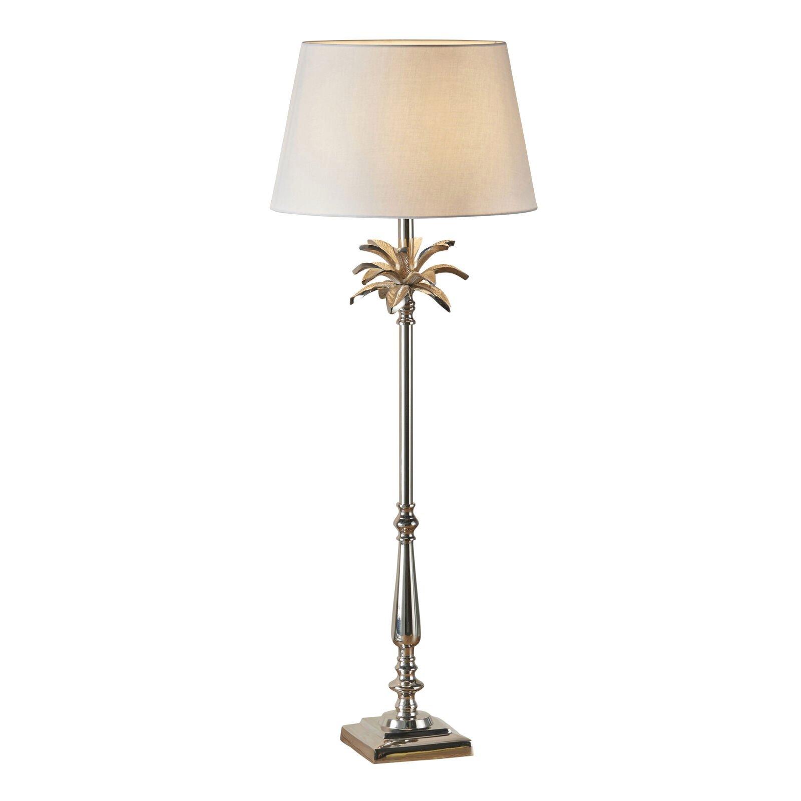 Table Lamp Polished Nickel Plate & Pale Grey Cotton 60W E27 Bedside Light