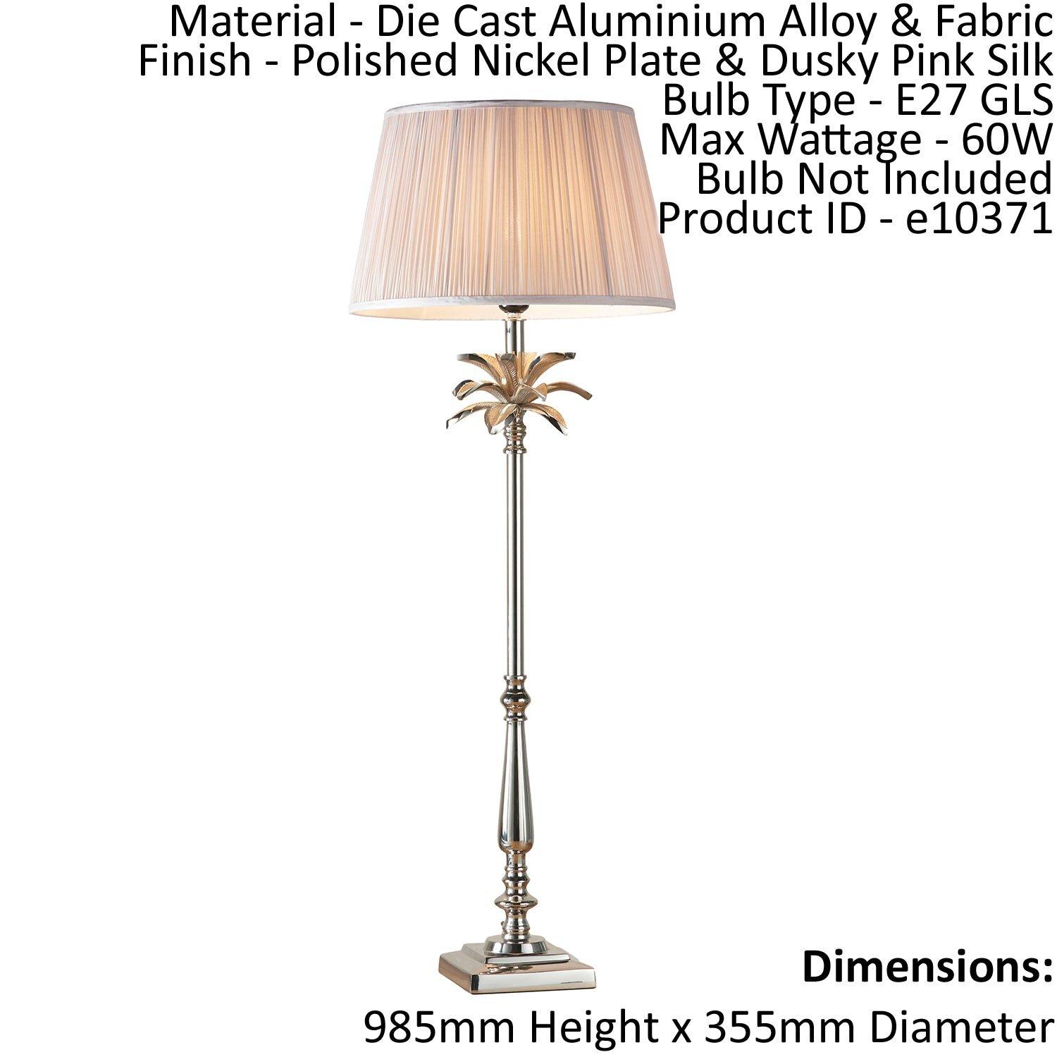 Table Lamp Polished Nickel & Dusky Pink Silk 60W E27 Bedside Light e10371
