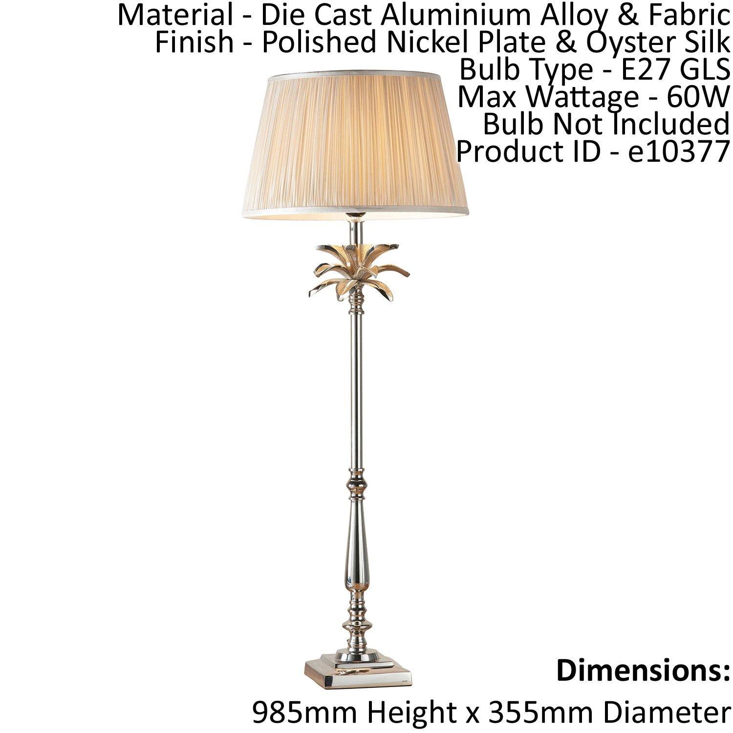 Table Lamp Polished Nickel Plate & Oyster Silk 60W E27 Base & Shade e10377