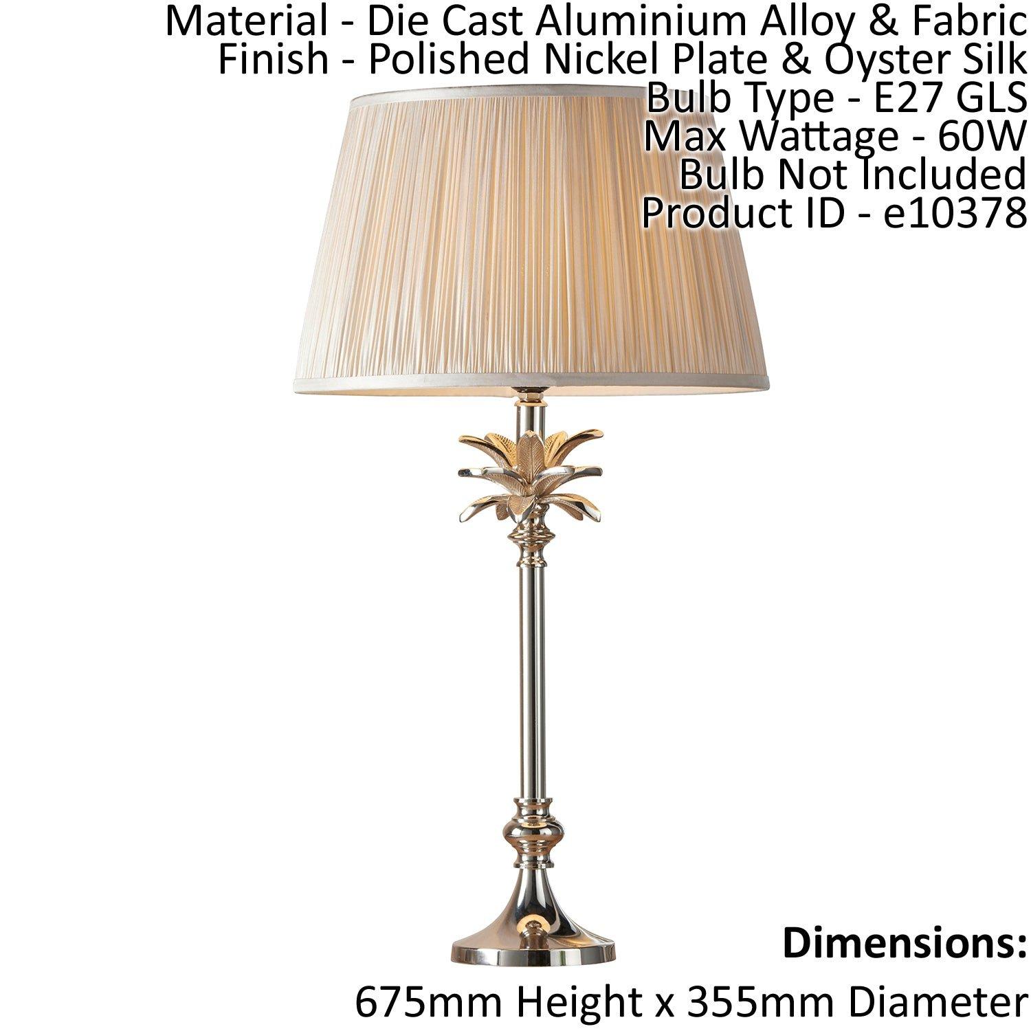 Table Lamp Polished Nickel Plate & Oyster Silk 60W E27 Base & Shade e10378