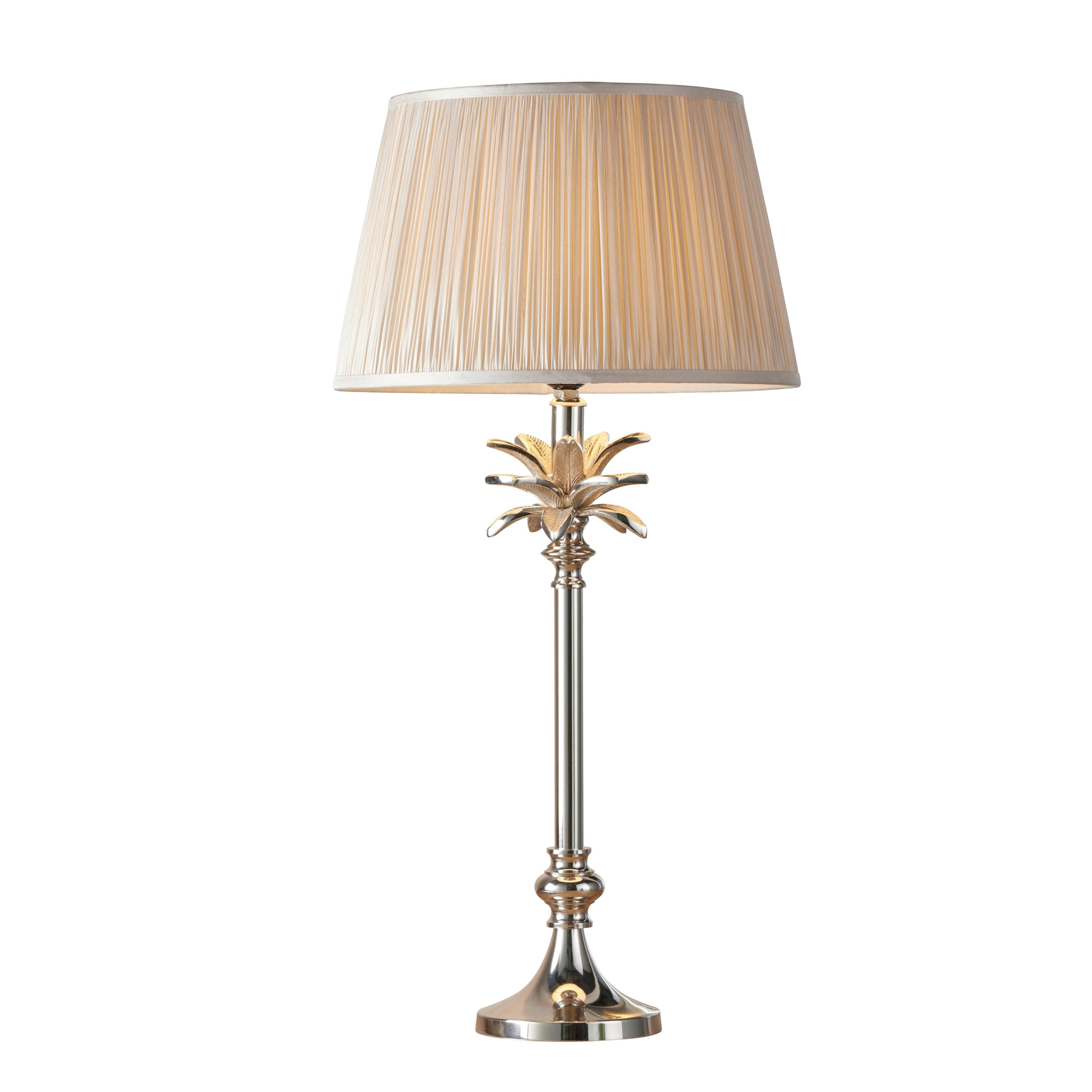 Table Lamp Polished Nickel Plate & Oyster Silk 60W E27 Base & Shade e10379
