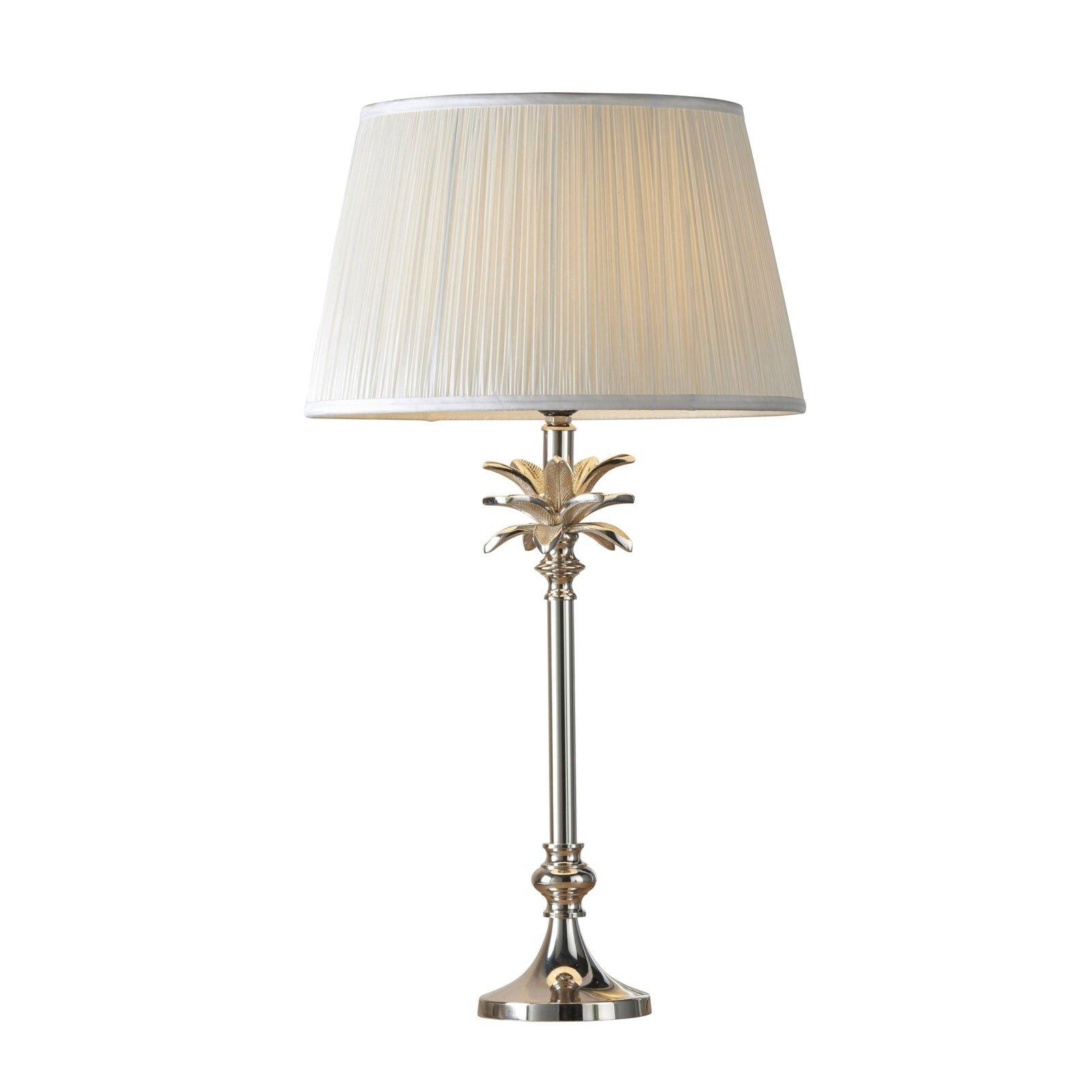 Table Lamp Polished Nickel & Vintage White Silk 60W E27 Bedside Light
