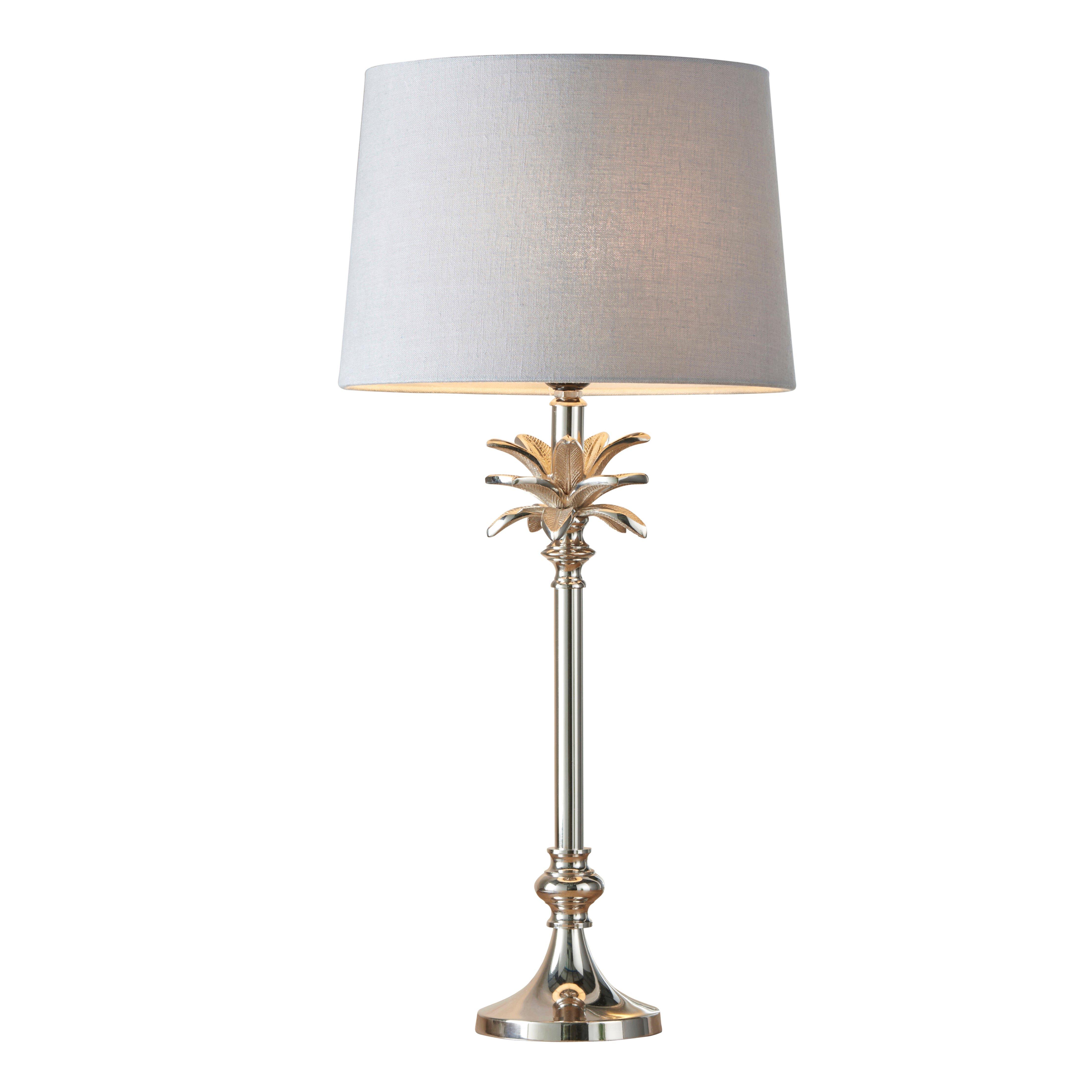Table Lamp Polished Nickel & Charcoal Linen 60W E27 Base & Shade e10387