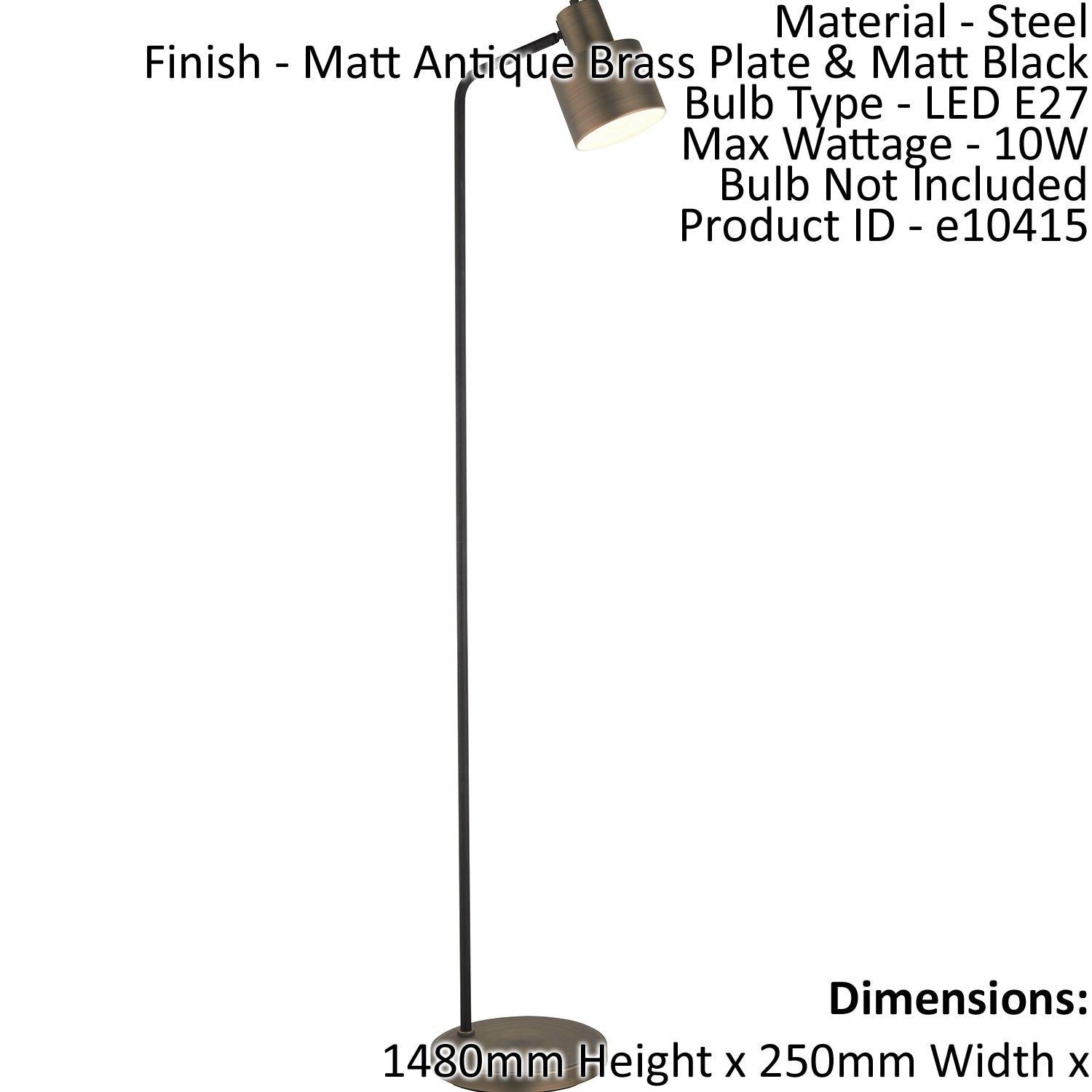 Floor Lamp Light Matt Antique Brass & Matt Black 10W LED E27 Standing