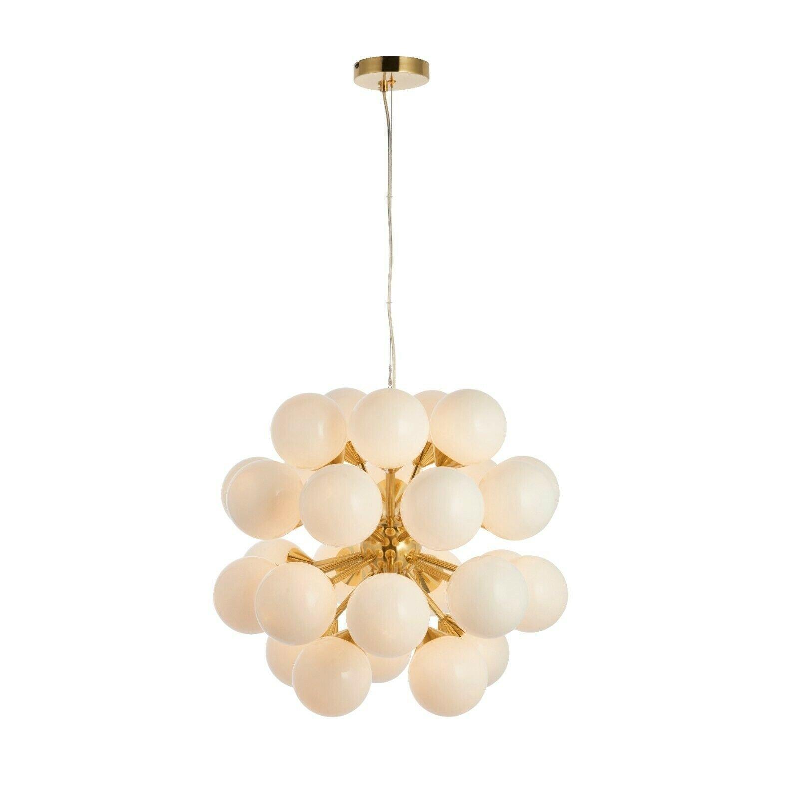 Ceiling Pendant Light Satin Brass Plate & Gloss White Glass 28 x 18W G9