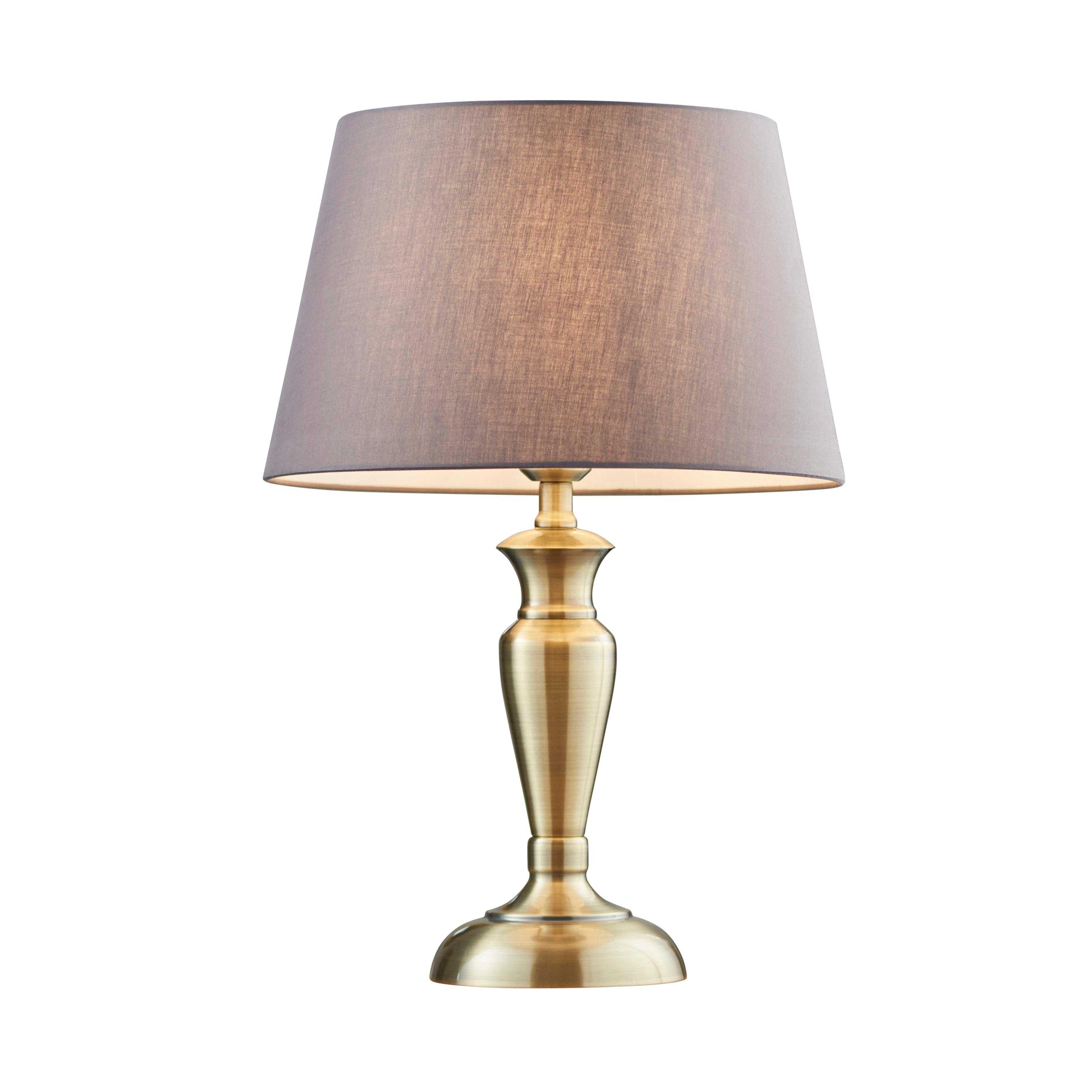 Table Lamp Antique Brass & Charcoal Grey Cotton 60W E27 Bedside Light