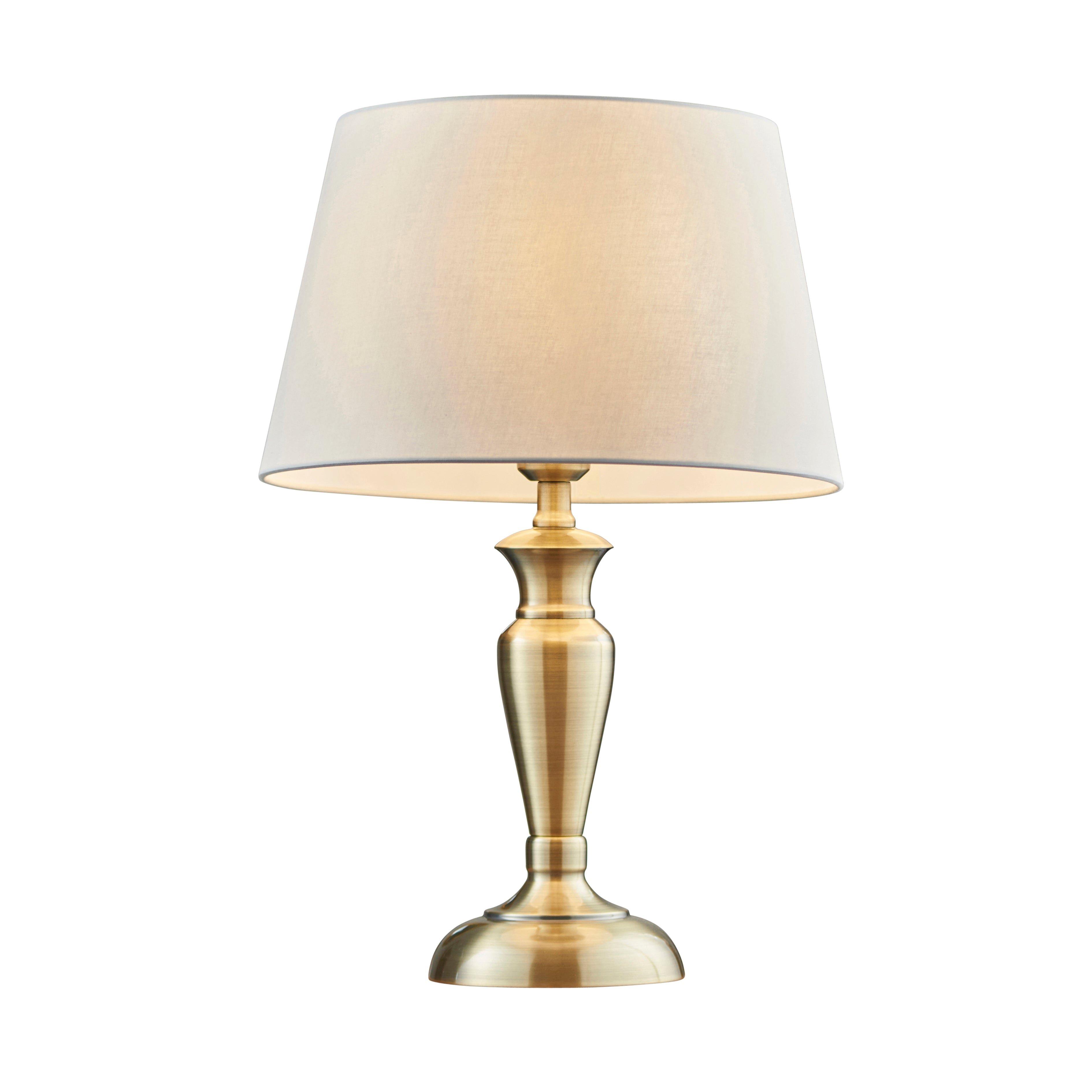 Table Lamp Antique Brass & Pale Grey Cotton 60W E27 Base & Shade e10518
