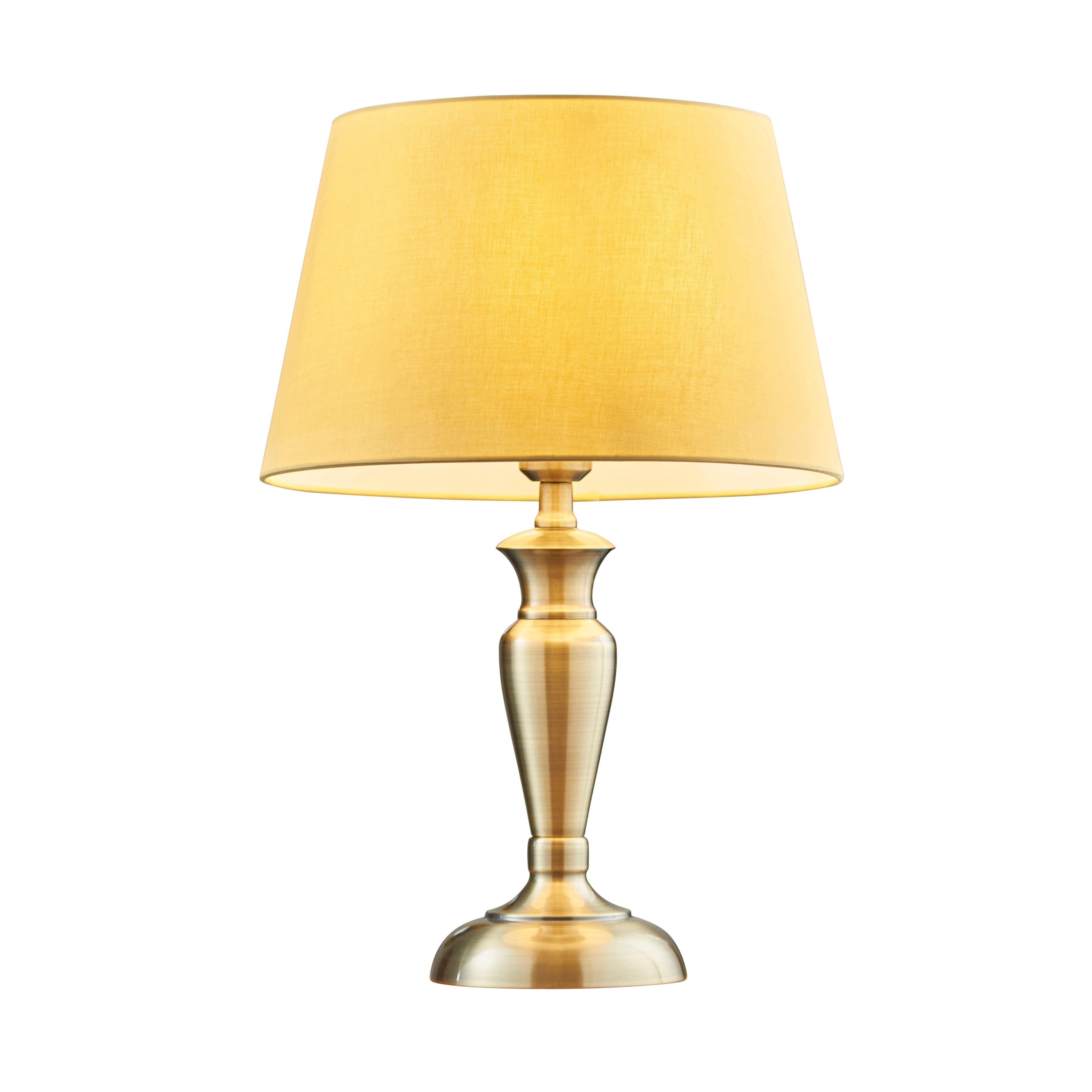 Table Lamp Antique Brass Plate & Yellow Cotton 60W E27 Base & Shade e10522