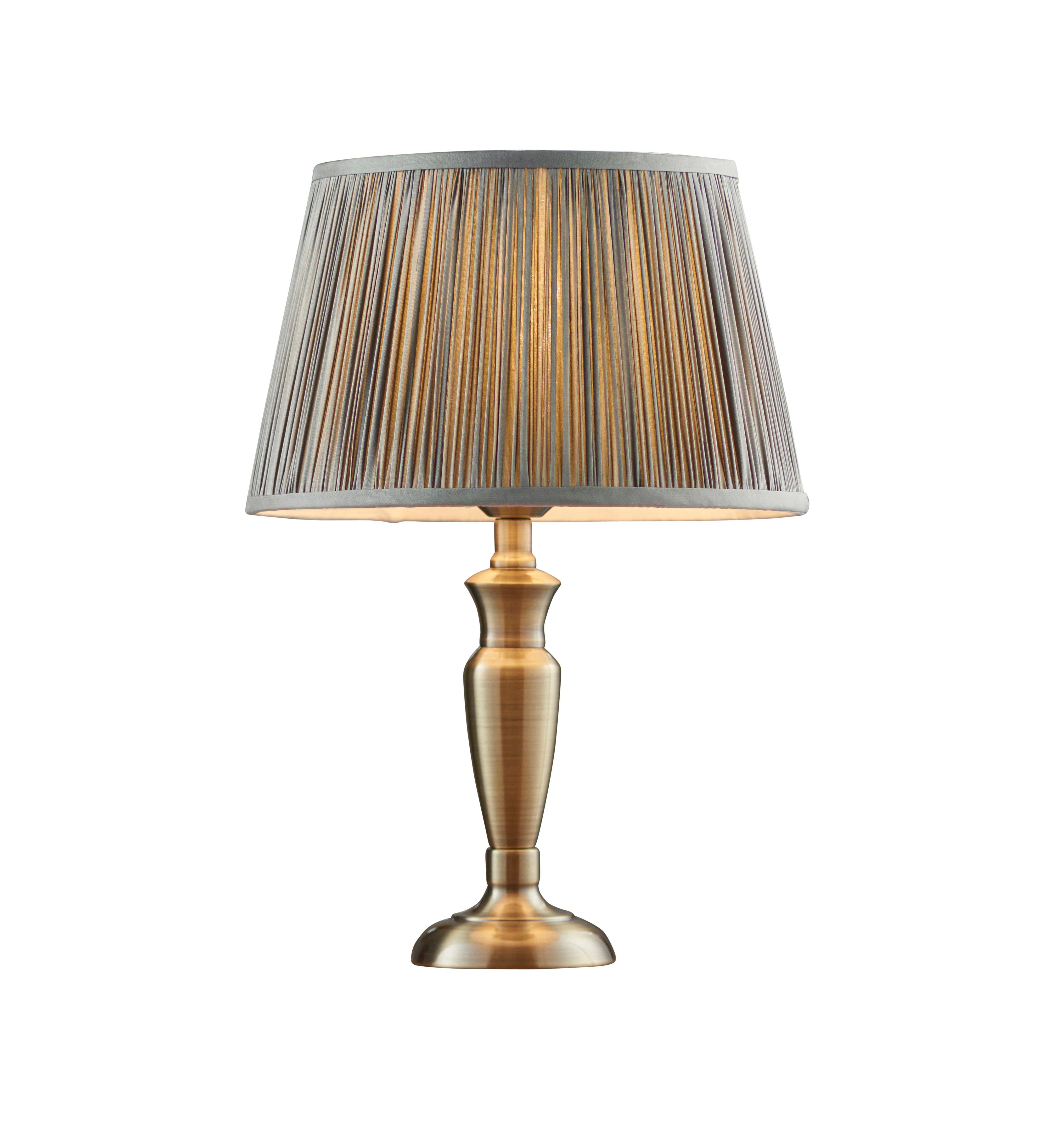 Table Lamp Antique Brass & Charcoal Grey Silk 60W E27 Bedside Light e10525