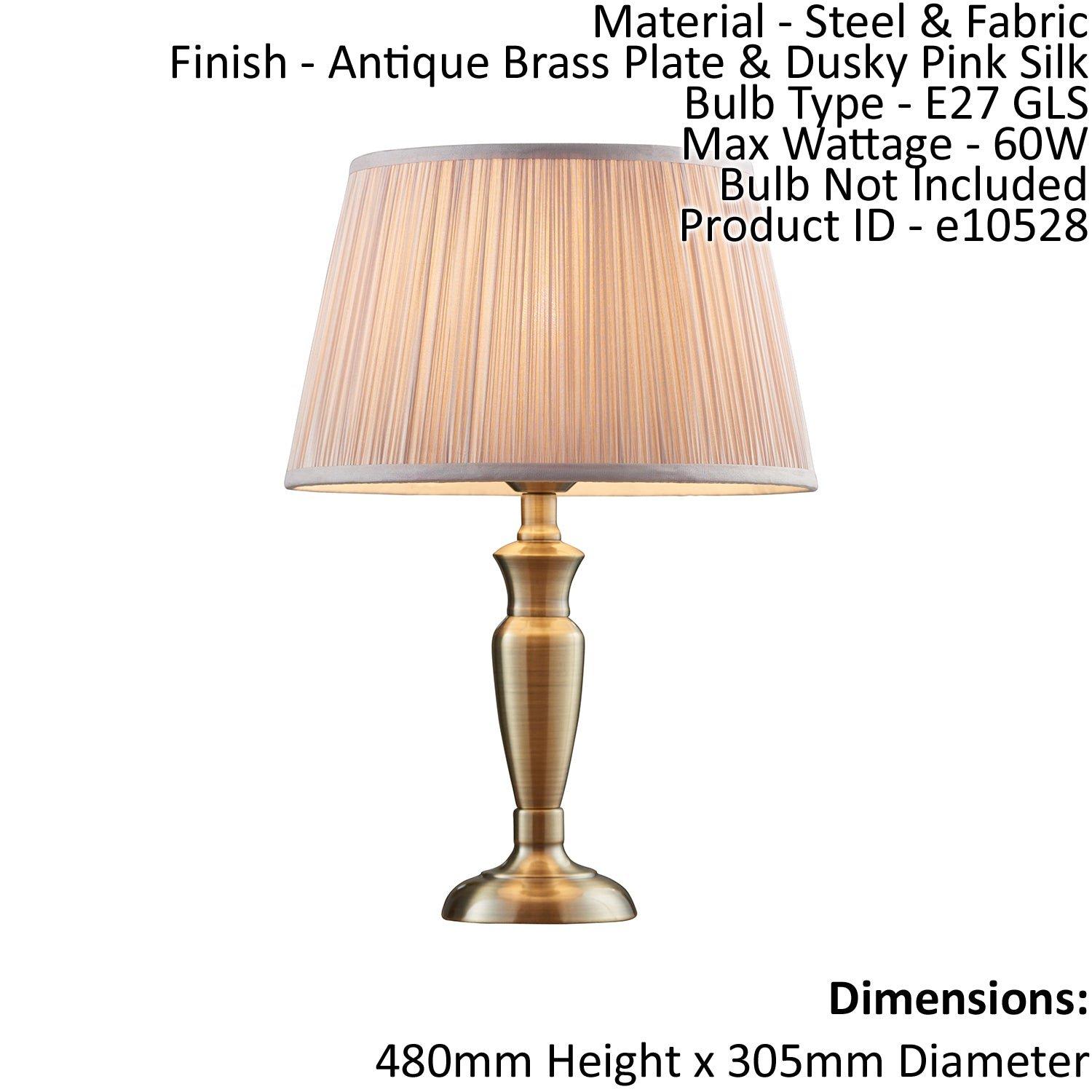 Table Lamp Antique Brass & Dusky Pink Silk 60W E27 Base & Shade e10528