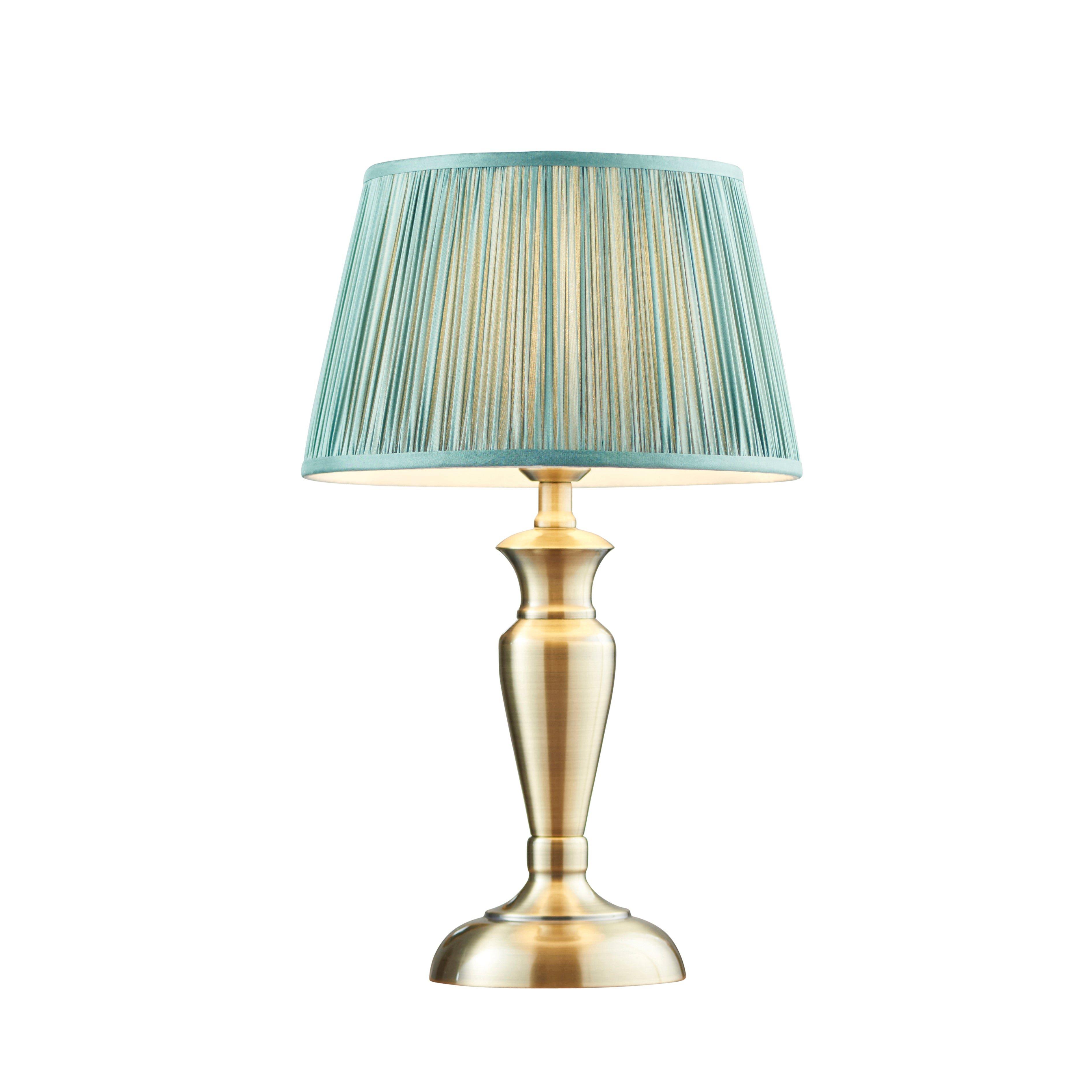 Table Lamp Antique Brass & Fir Silk 60W E27 GLS Base & Shade e10530