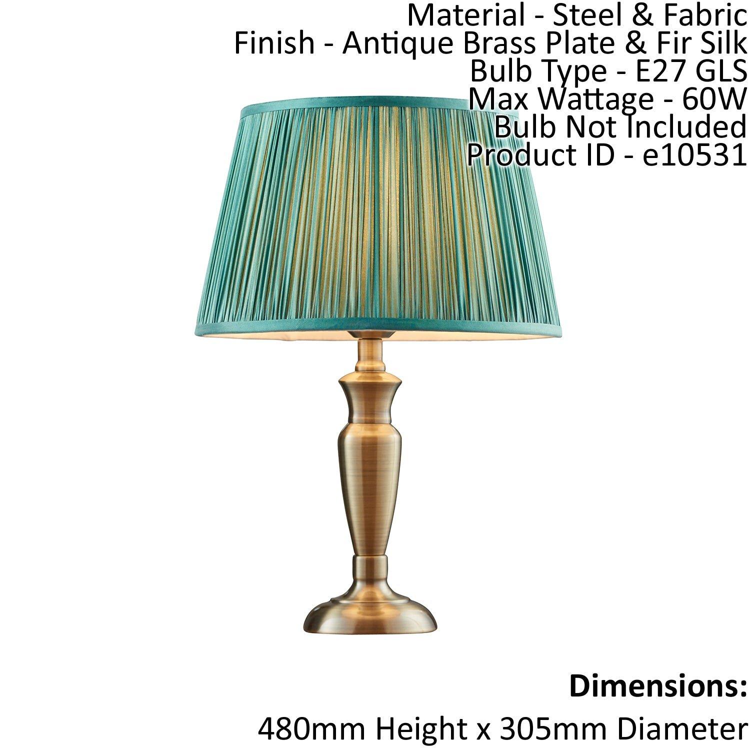 Table Lamp Antique Brass & Fir Silk 60W E27 GLS Base & Shade e10531