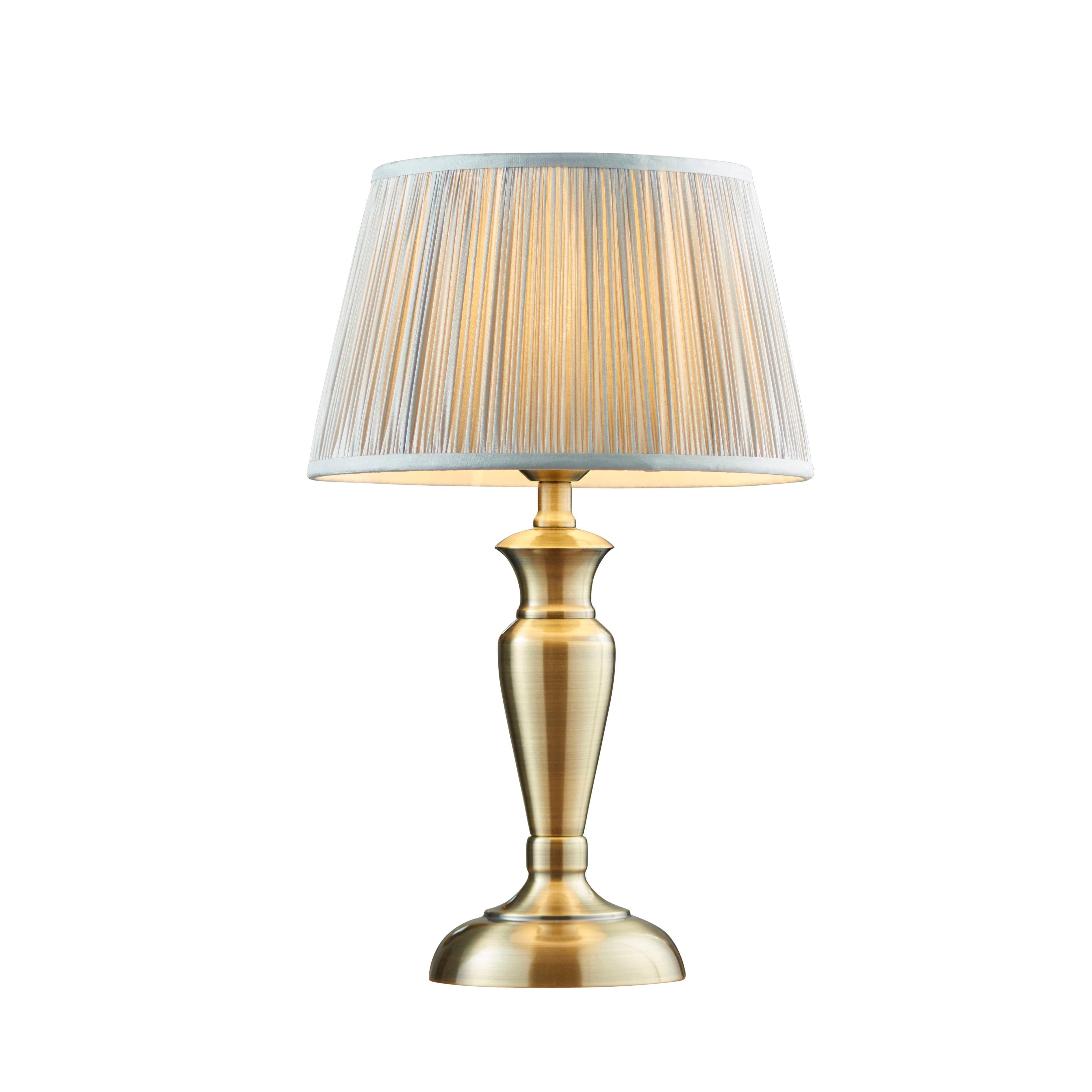 Table Lamp Antique Brass & Silver Silk 60W E27 GLS Base & Shade e10242