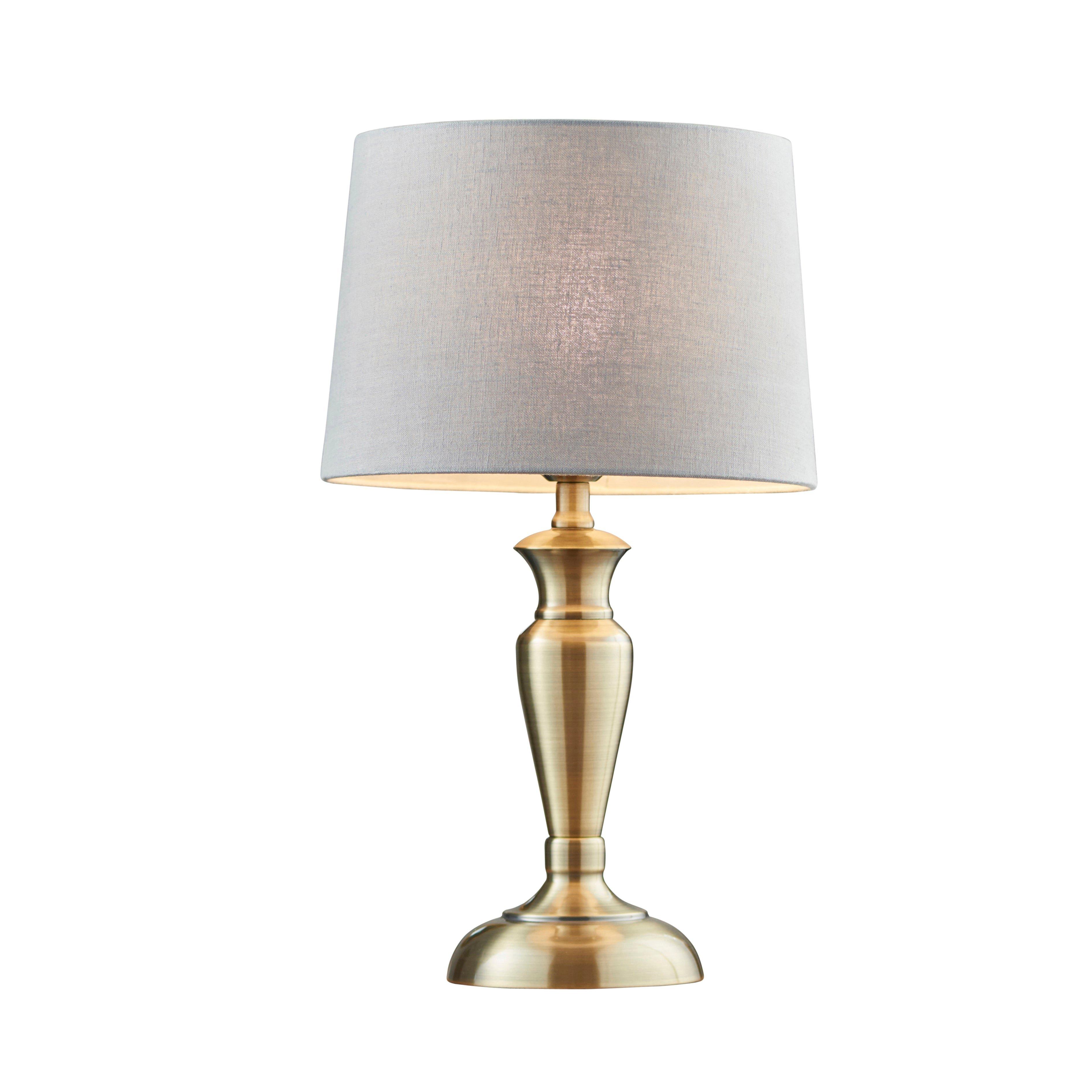 Table Lamp Antique Brass Plate & Charcoal Linen 60W E27 GLS Base & Shade