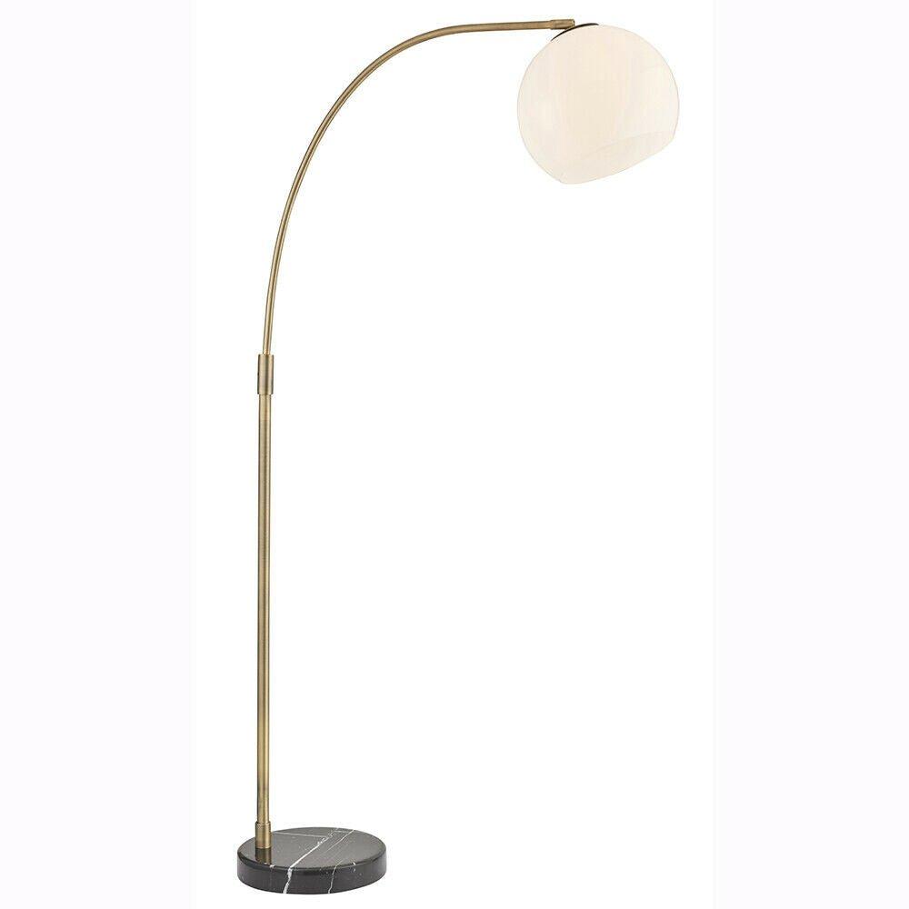 Floor Lamp Light - Matt Antique Brass & Opal Glass - 40W E27 - Complete Lamp
