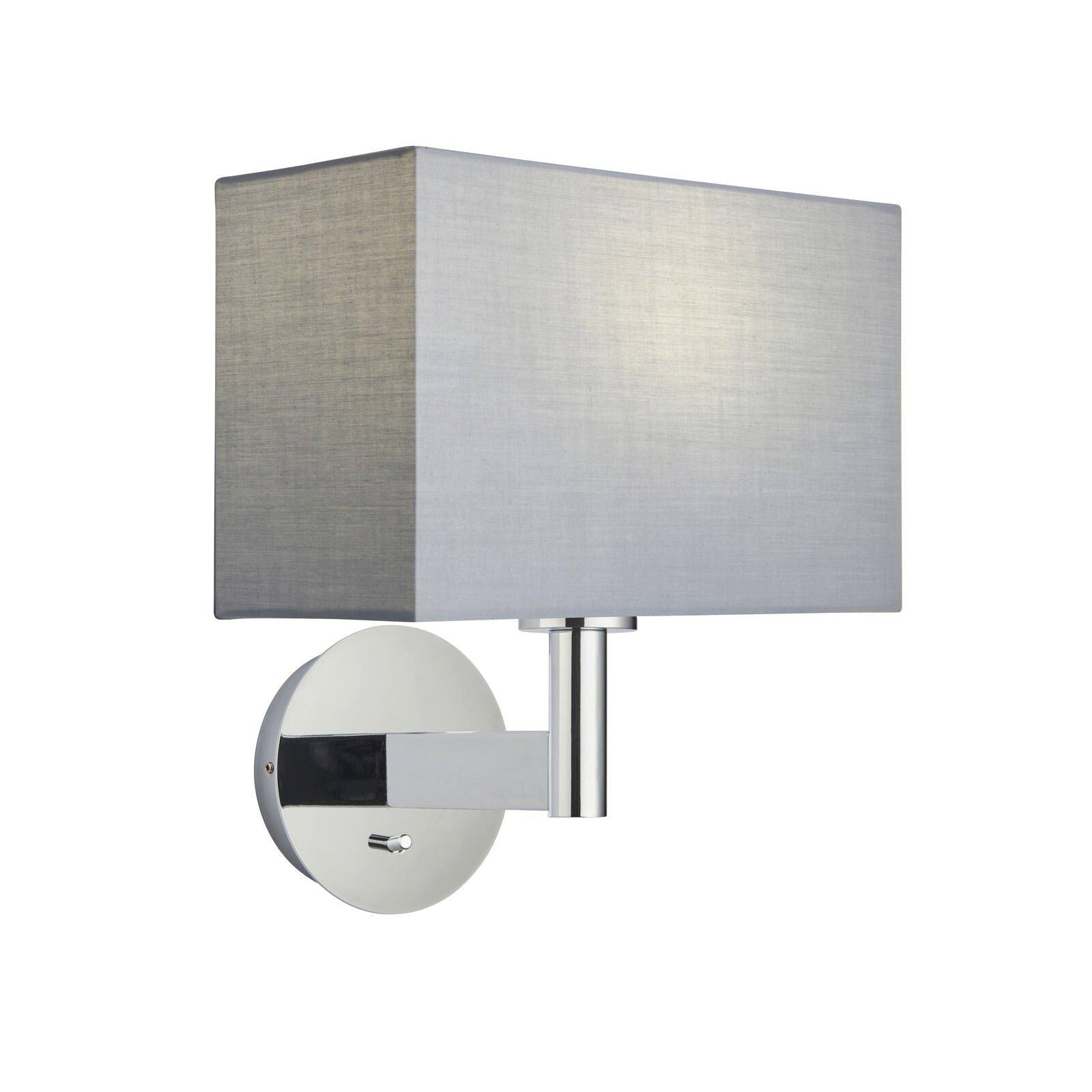 Wall Light & Shade Chrome Plate & Grey Fabric 60W E27 Living Room e10658