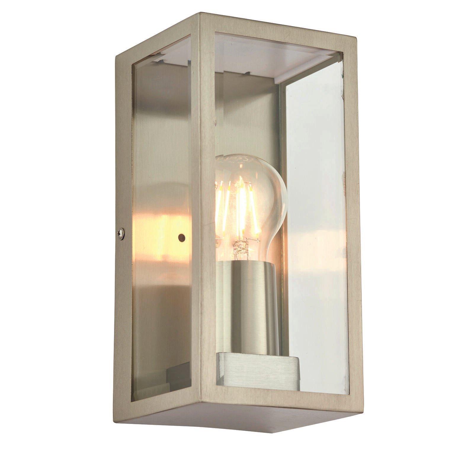 Outdoor Wall Light IP44 Brushed Stainless Steel & Clear Glass 28W E27 GLS