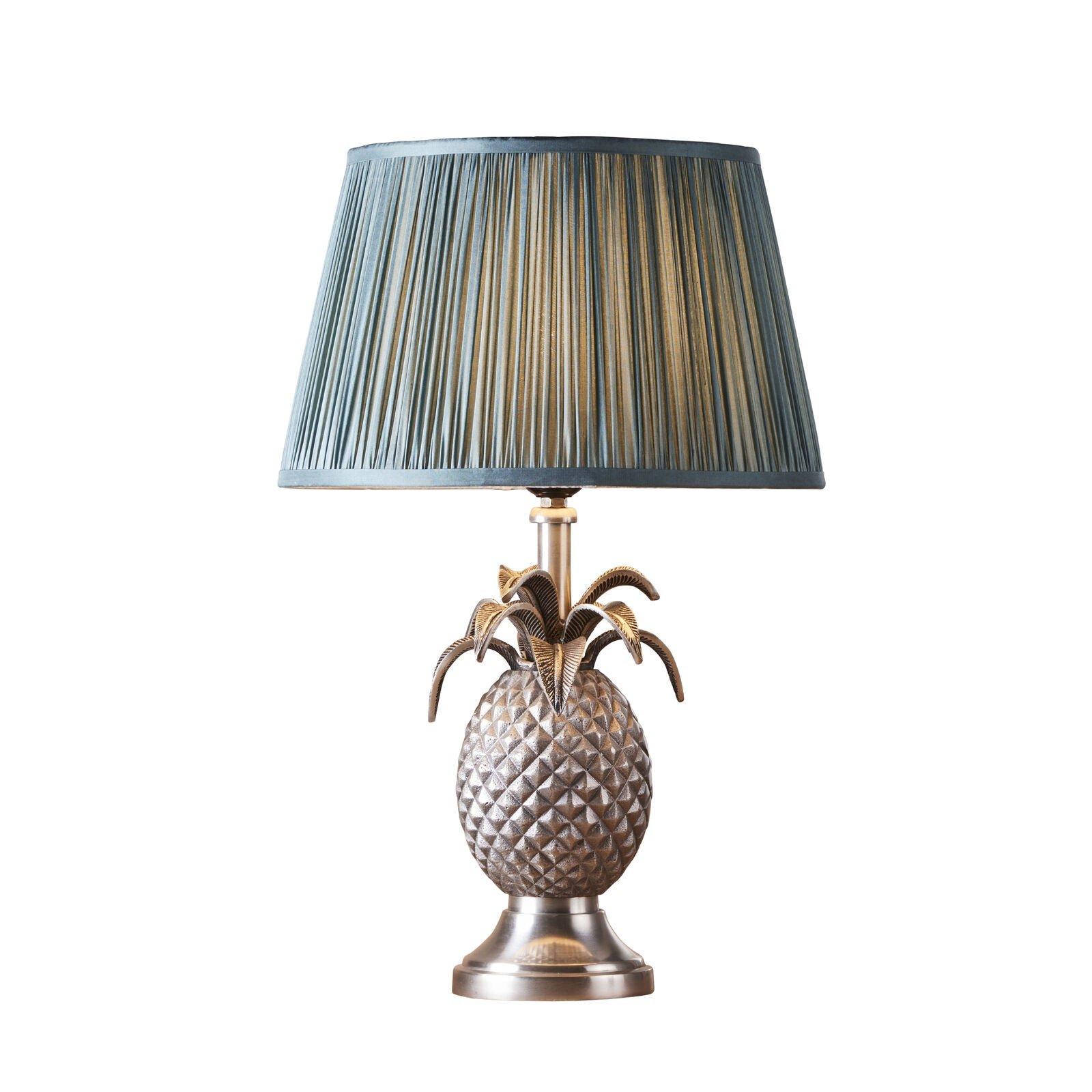 Table Lamp Pewter Plate & Fir Silk 60W E27 Bedside Light Base & Shade