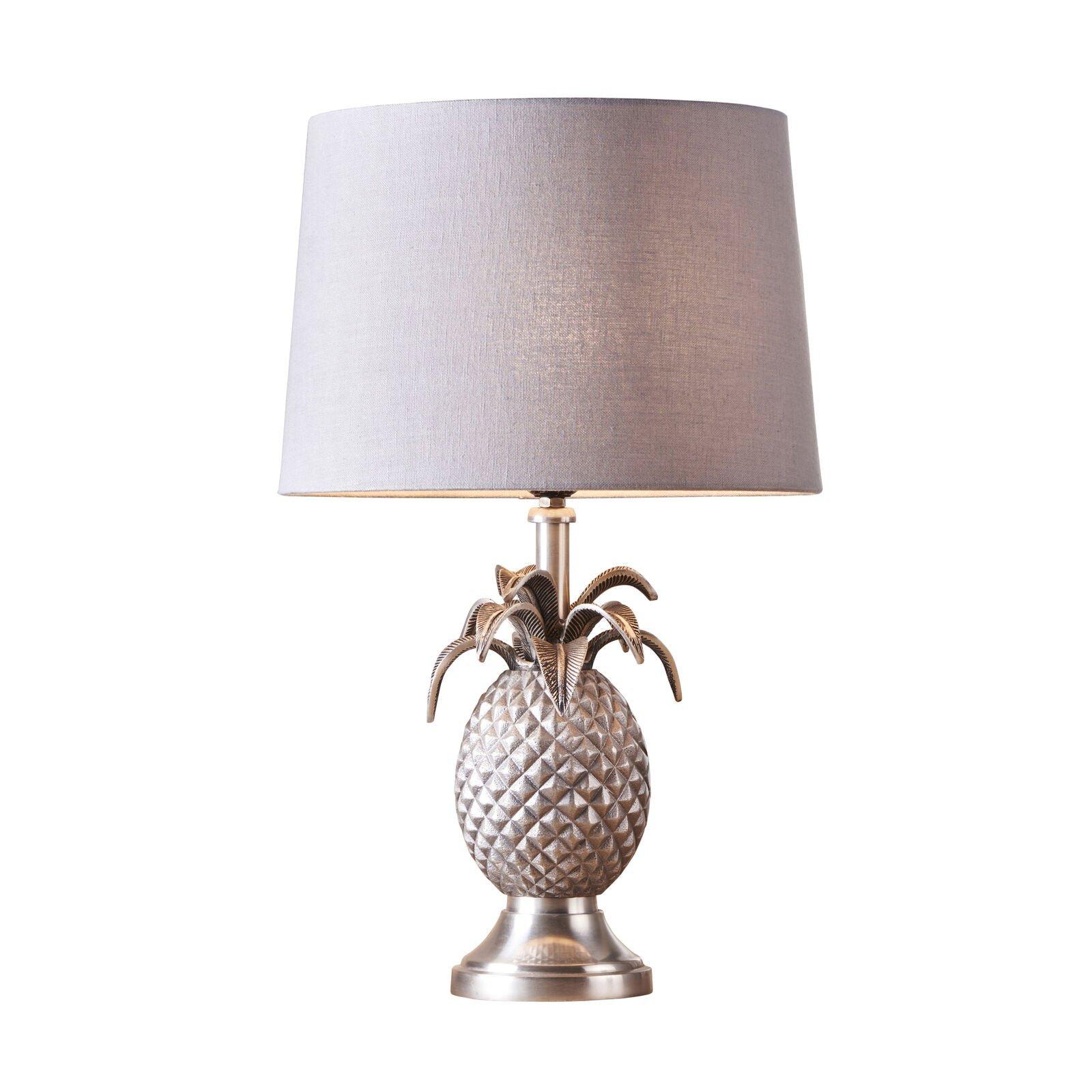 Table Lamp Pewter Plate & Charcoal Linen 60W E27 GLS Base & Shade