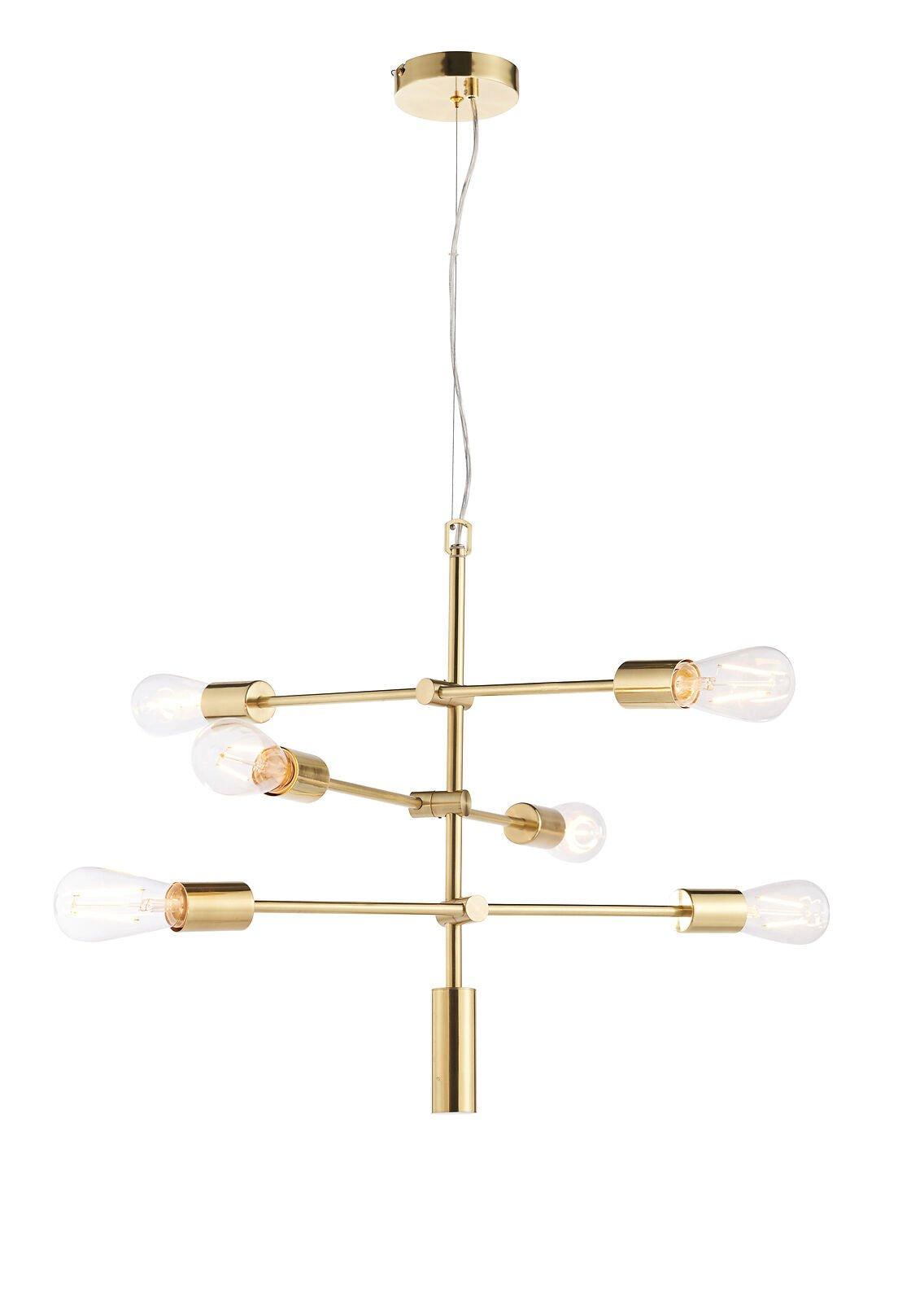 Ceiling Pendant Light Satin Brass Plate 6x60W E27 Dimmable Multi Arm Lamp