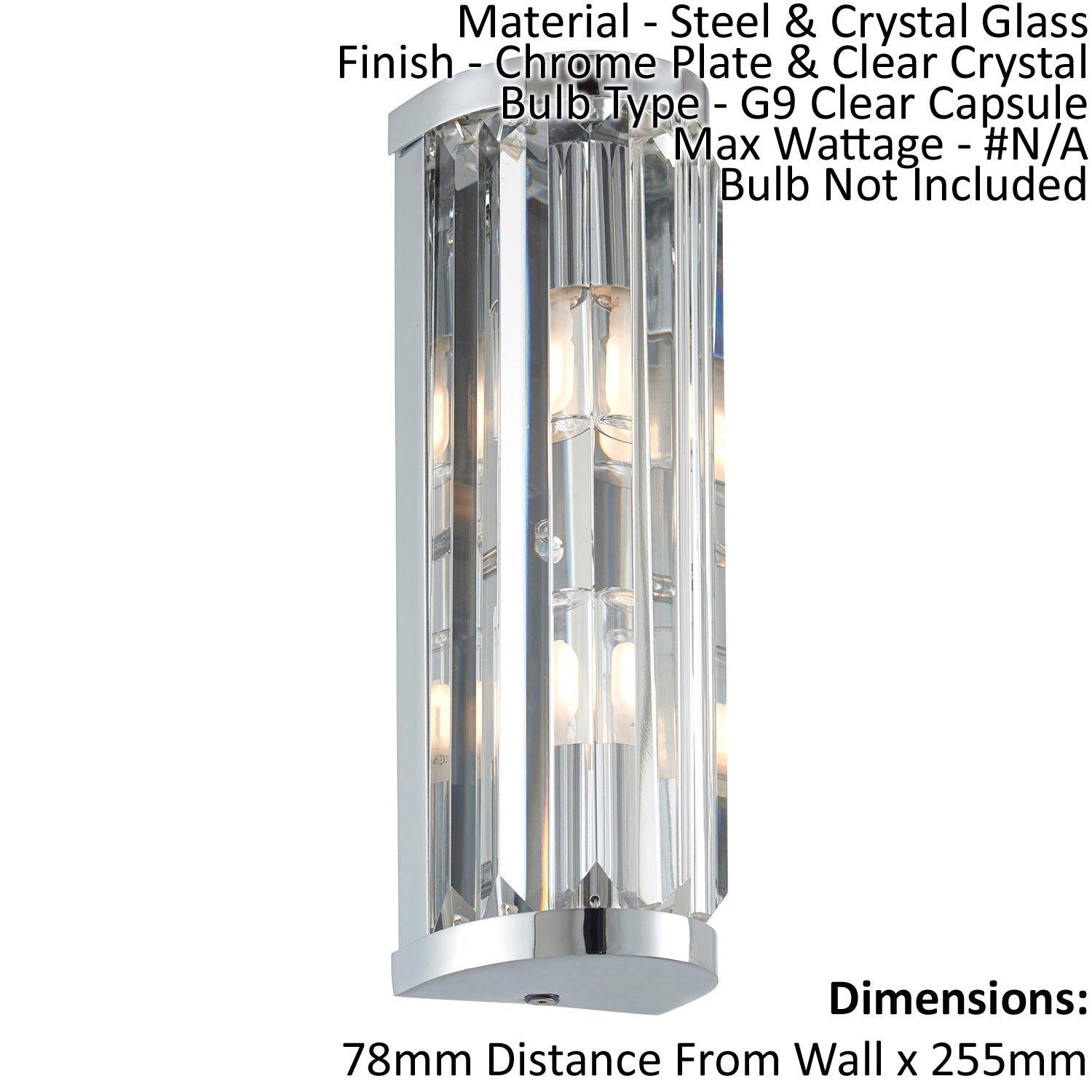 Bathroom Wall Light IP44 - Chrome Plate & Clear Crystal - 2 x 18W G9 - Dimmable