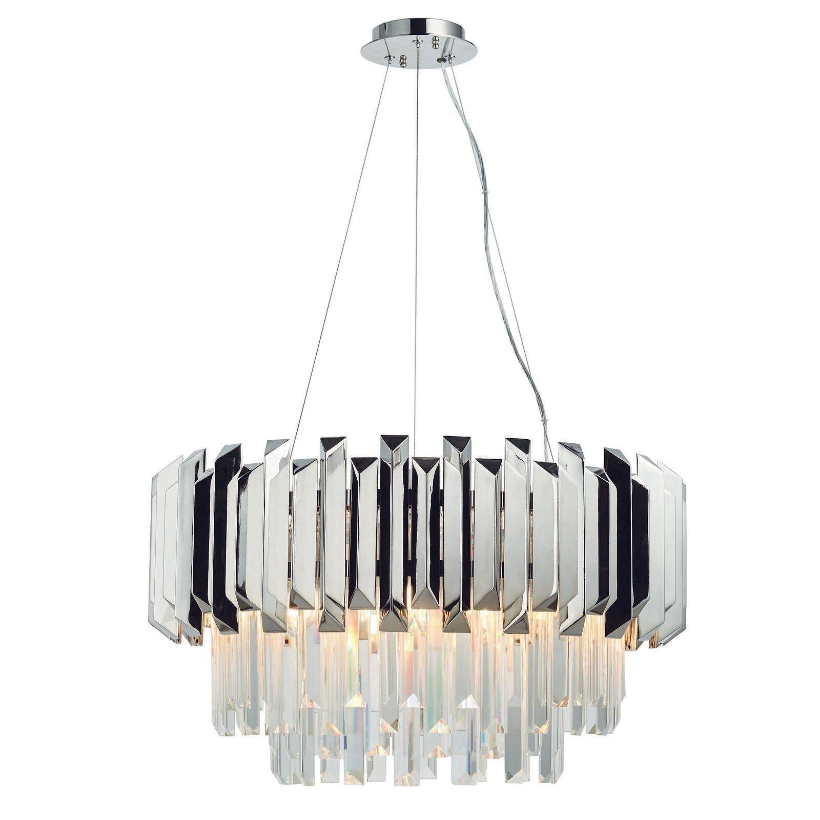 Ceiling Pendant Light Clear Crystal & Polished Stainless Steel 6 x 40W E14