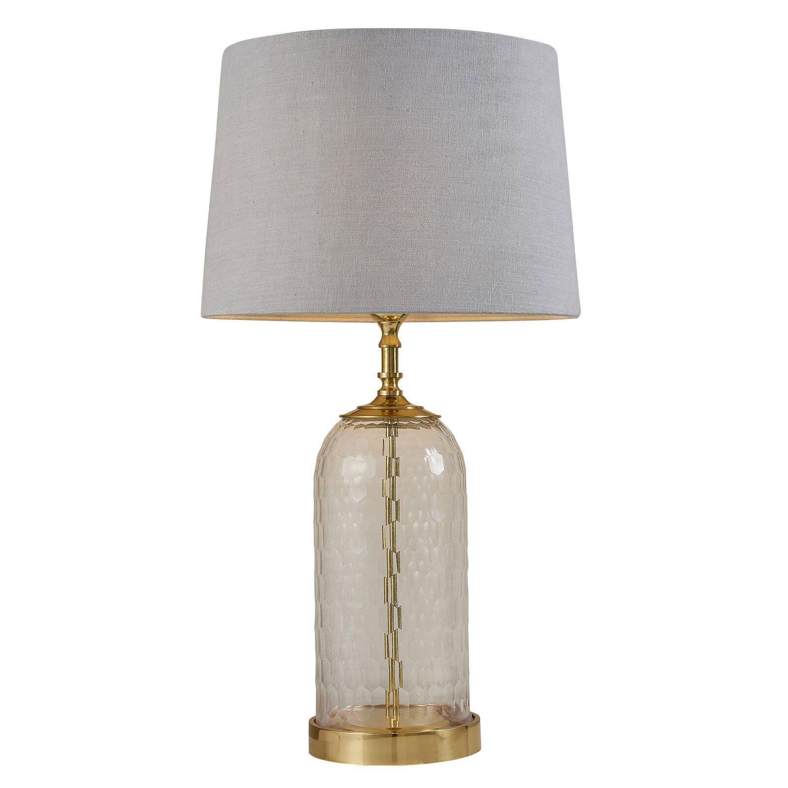 Table Lamp Solid Brass & Charcoal Linen 60W E27 GLS Base & Shade