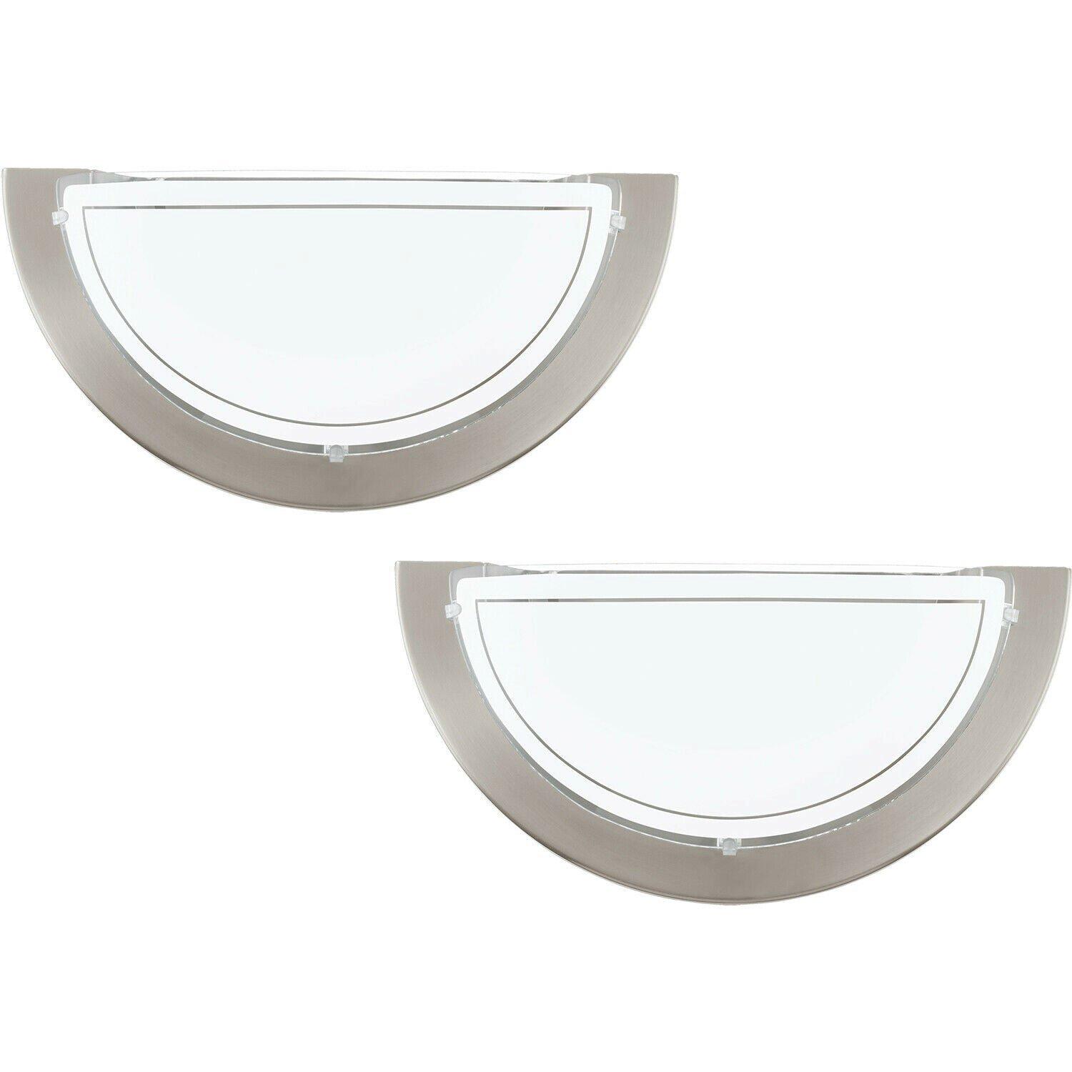 2 PACK Wall Light Colour Satin Nickel Shade White Clear Glass Painted E27 1x60W