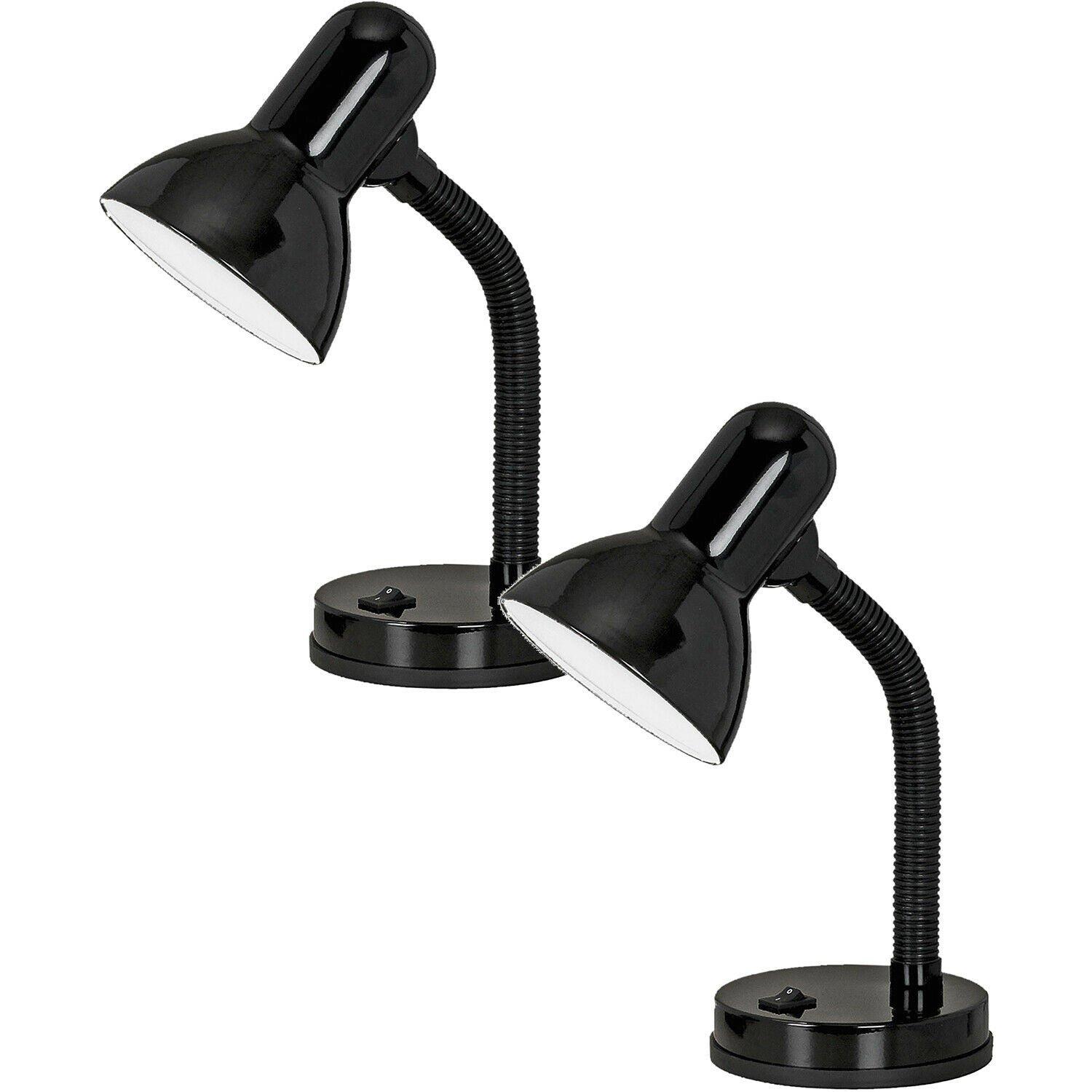 2 PACK Table Lamp Flexible Moveable Colour Black Steel Rocker Switch E27 1x40W