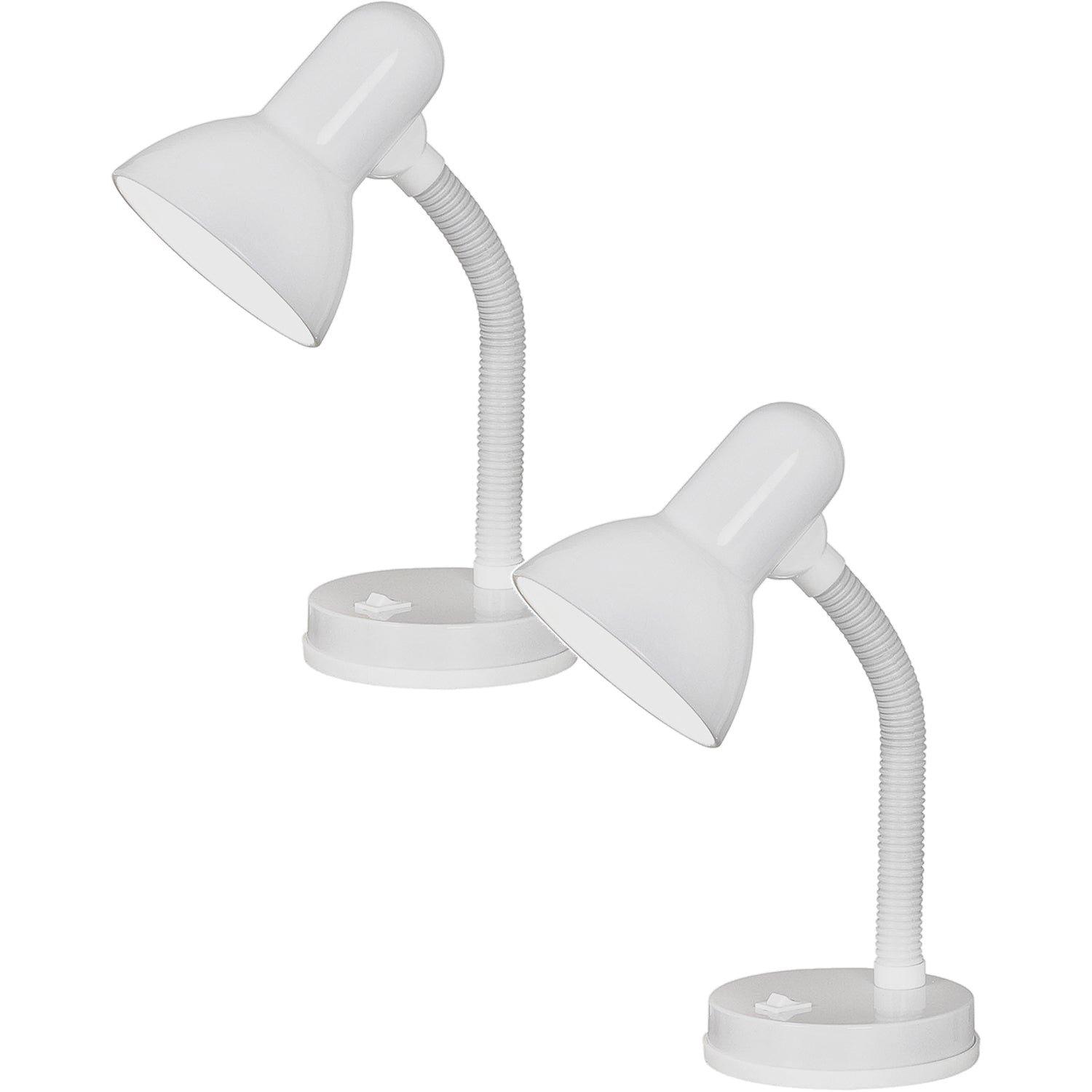 2 PACK Table Lamp Flexible Moveable Colour White Steel Rocker Switch E27 1x40W