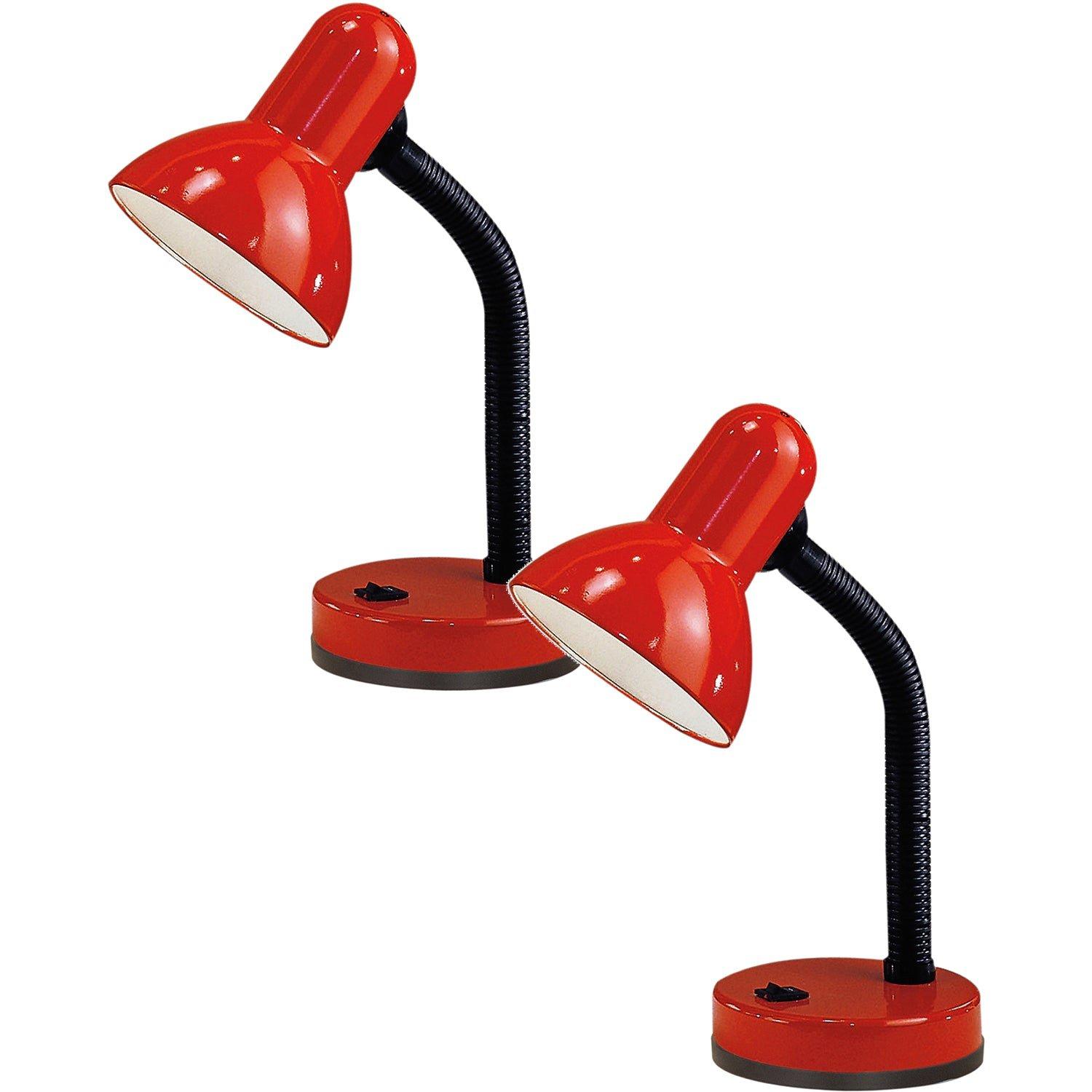 2 PACK Table Lamp Flexible Moveable Colour Red Steel Rocker Switch E27 1x40W