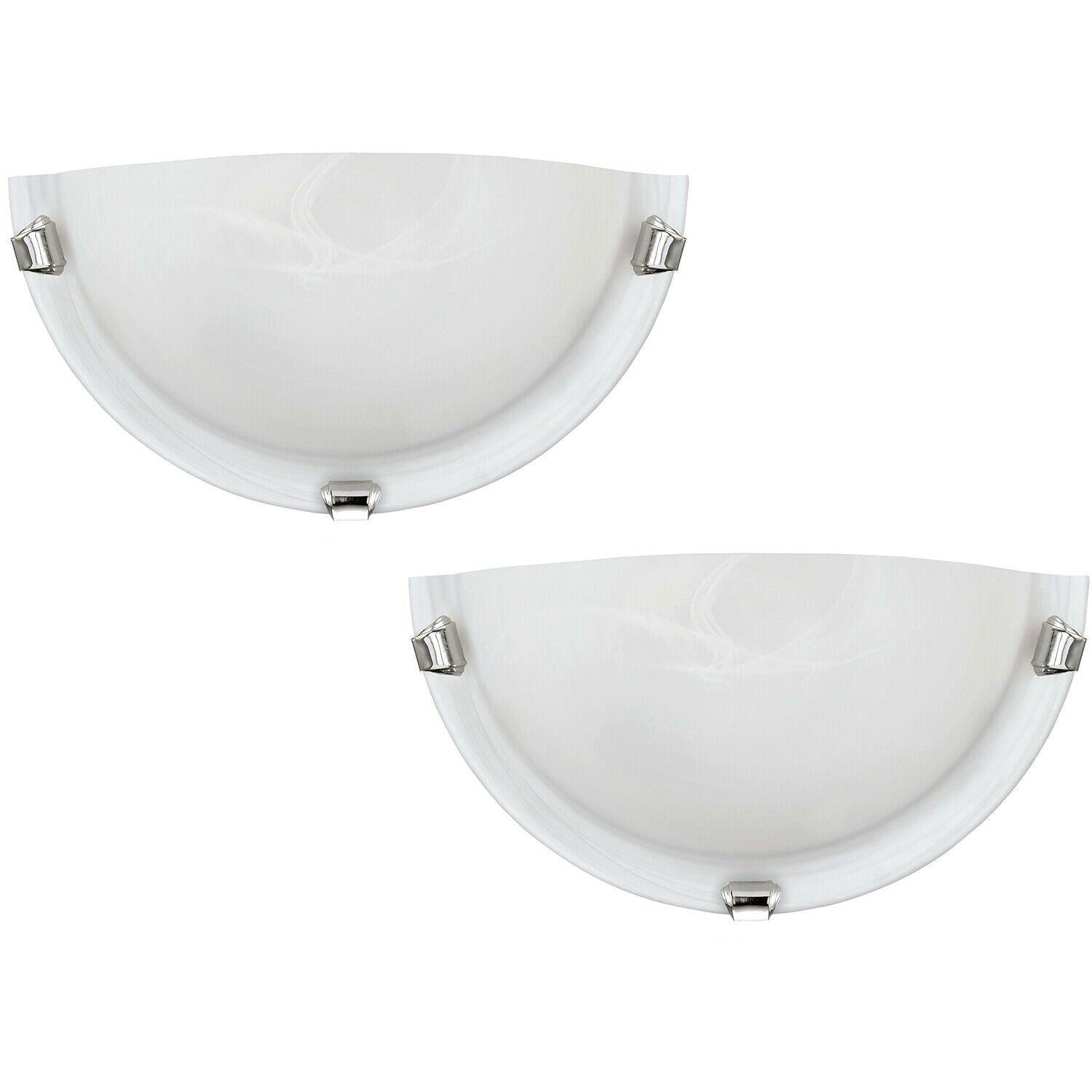 2 PACK Wall Light Colour Chrome Plated Shade White Glass Alabaster E27 1x60W
