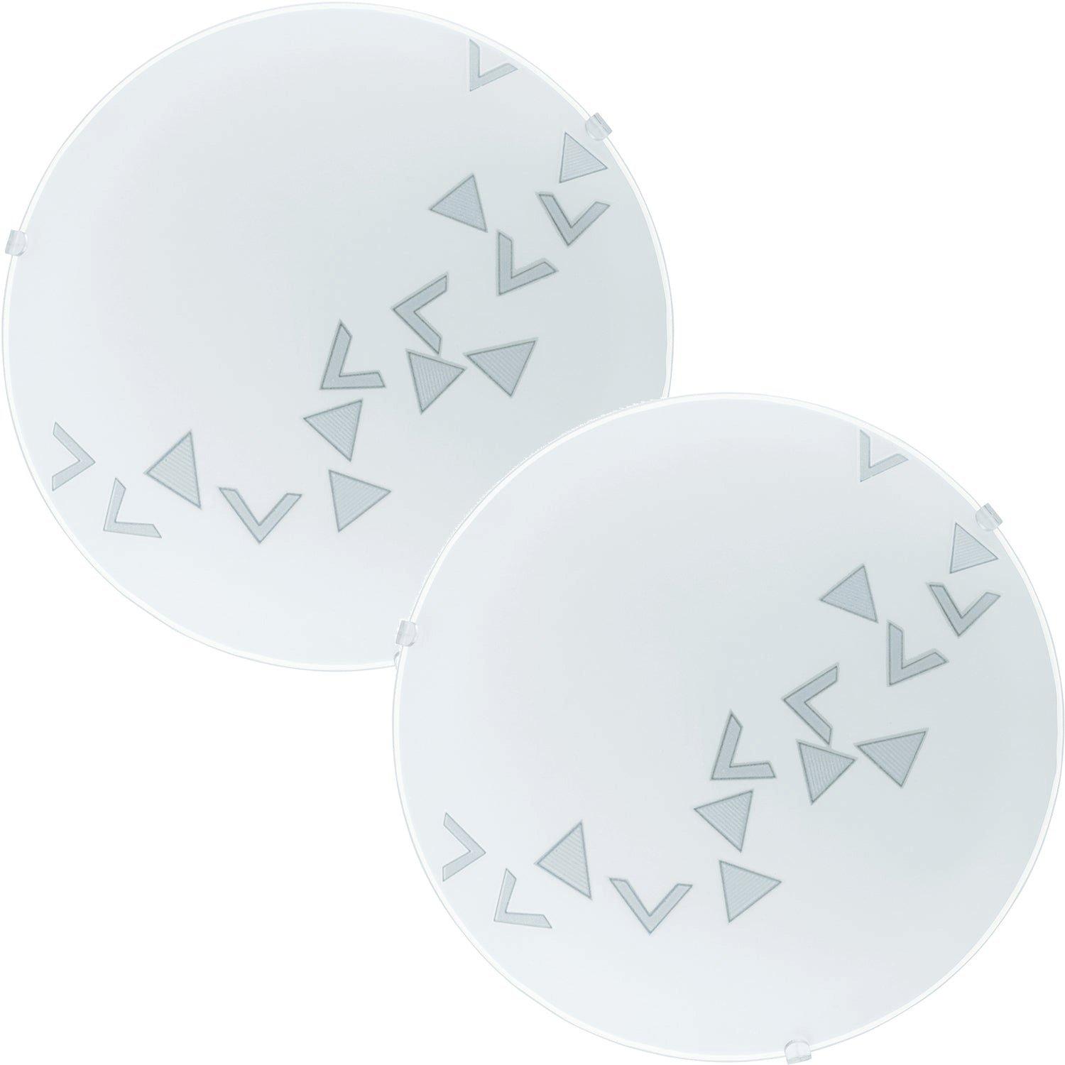 2 PACK Wall Flush Ceiling Light White Shade Traingle Design Satin Glass E27 60W