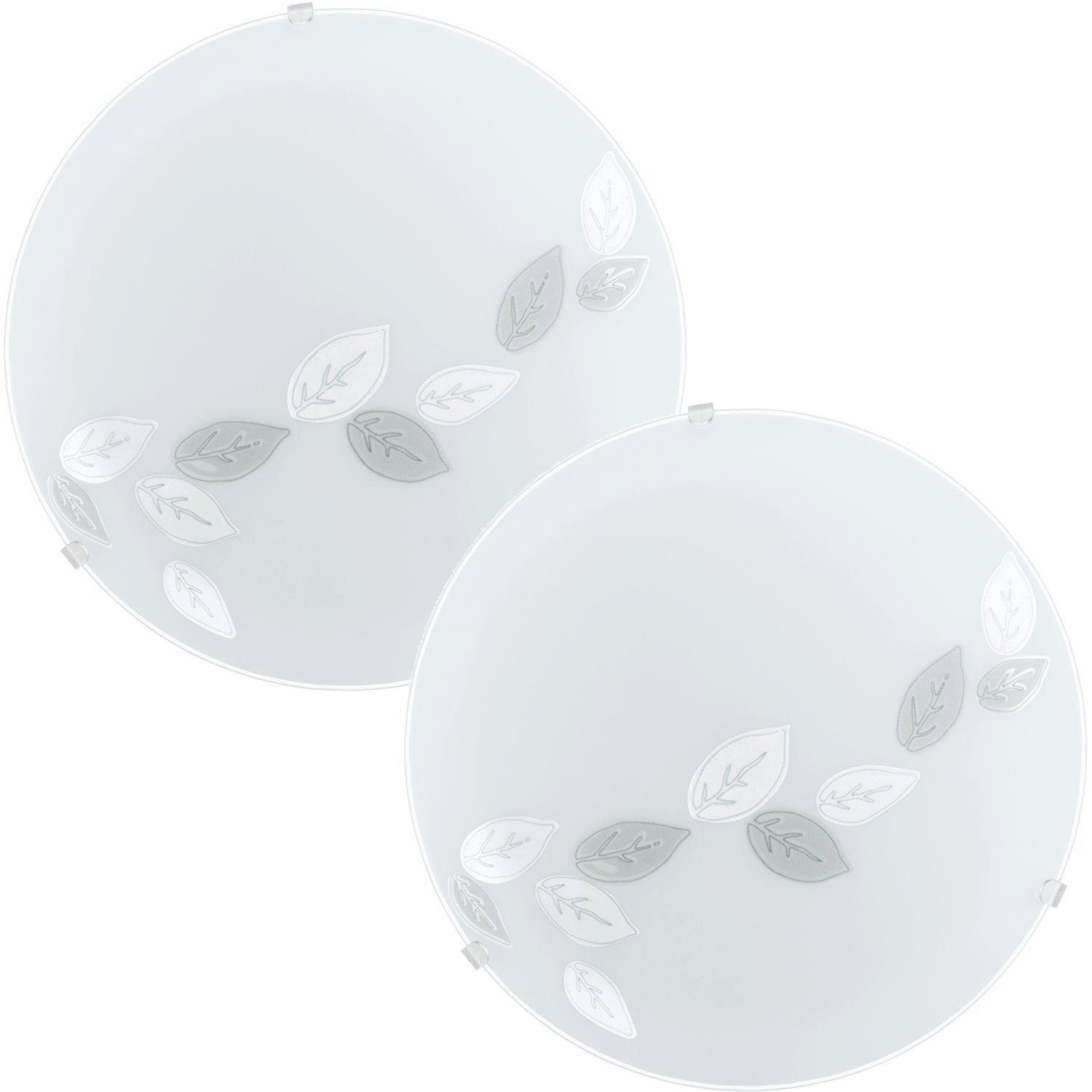 2 PACK Wall Flush Ceiling Light White Shade Leaf Design Satin Glass E27 1x60W