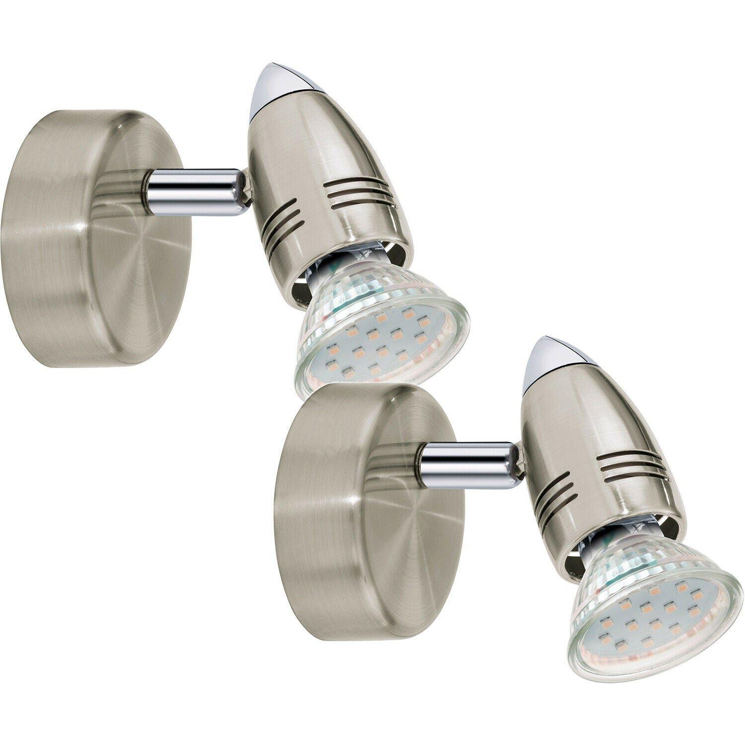 2 PACK Wall 1 Spot Light Colour Satin Nickel Chrome Plated GU10 1x3W Included