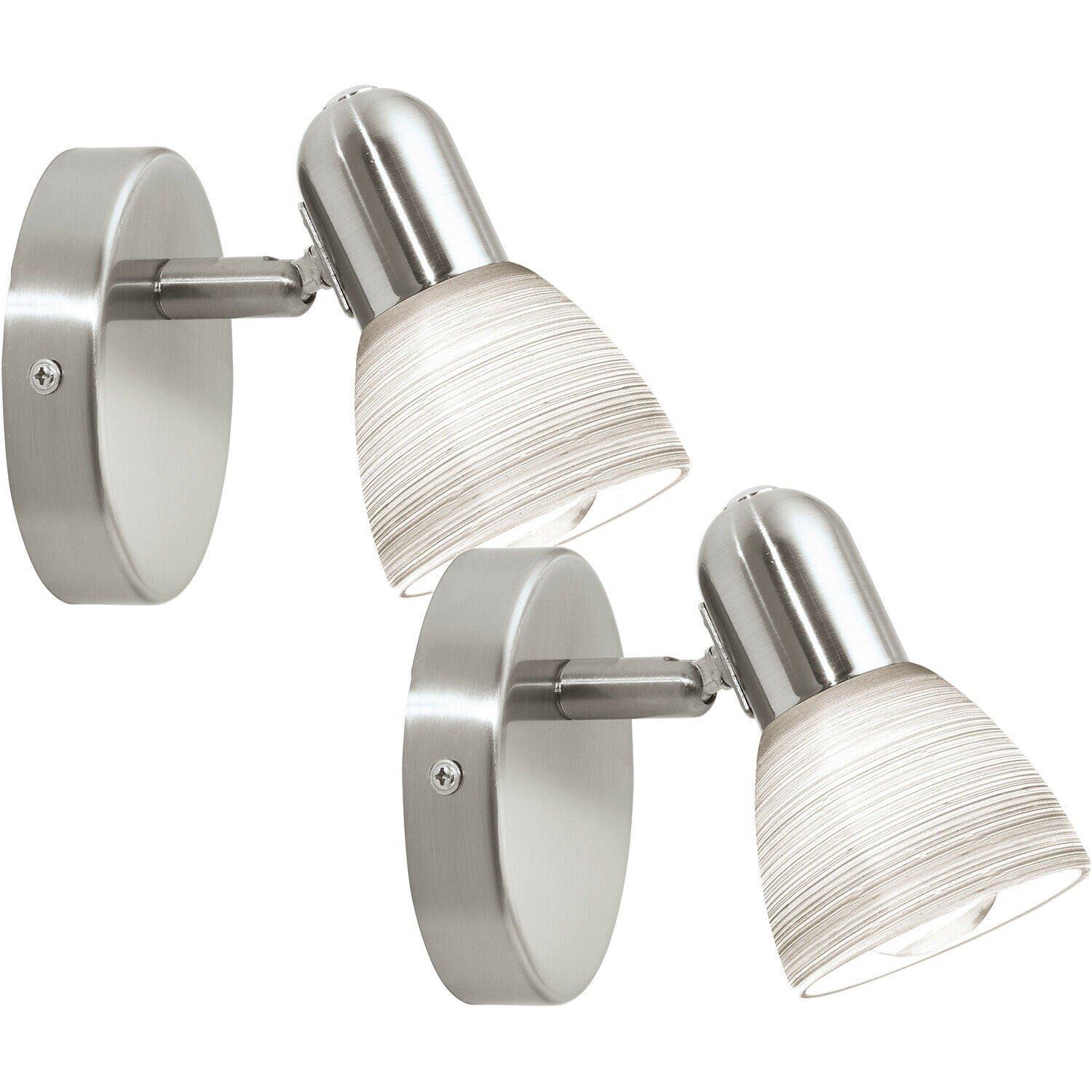 2 PACK Wall Light Colour Satin Nickel Shade White Glass Wiping Technique E14 25W
