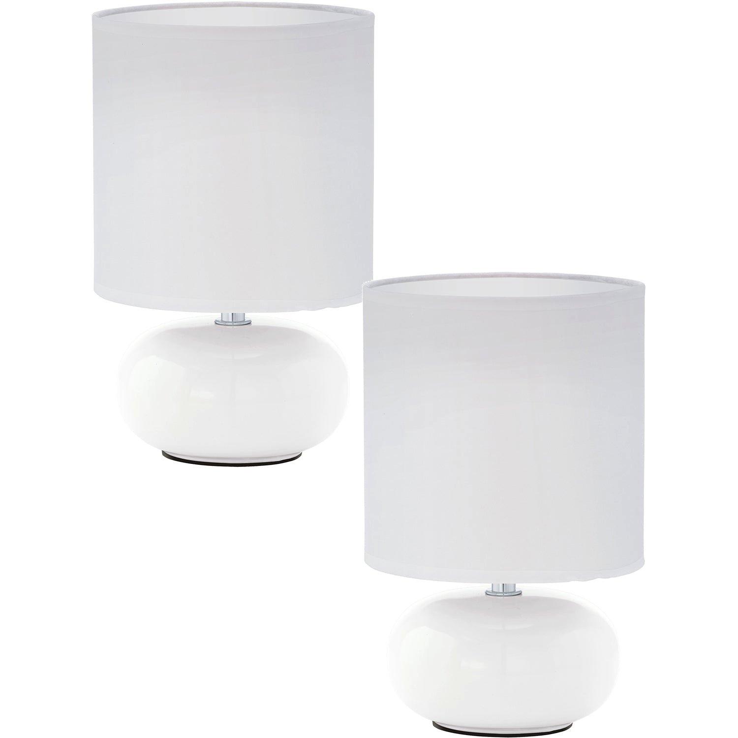 2 PACK Table Lamp Colour White White Fabric Shade In Line Switch Bulb E14 1x40W