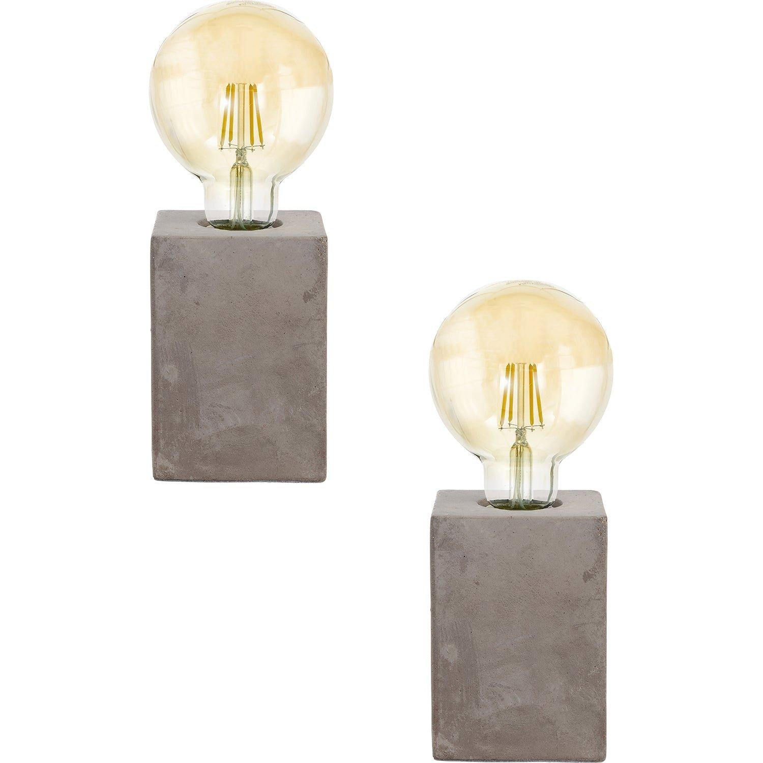2 PACK Table Lamp Desk Light Grey Ceramic Square Base 1x 60W E27 Holder