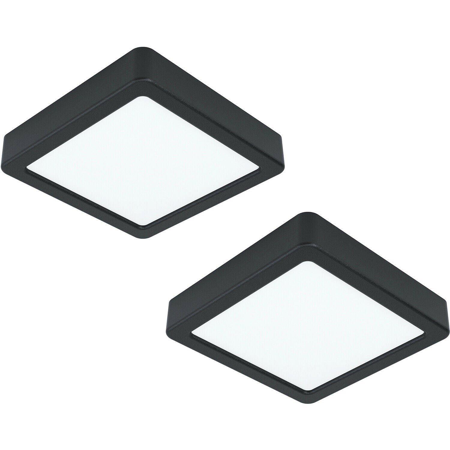 2 PACK Wall / Ceiling Light Black 160mm Sqaure Surface Mounted 10.5W LED 3000K